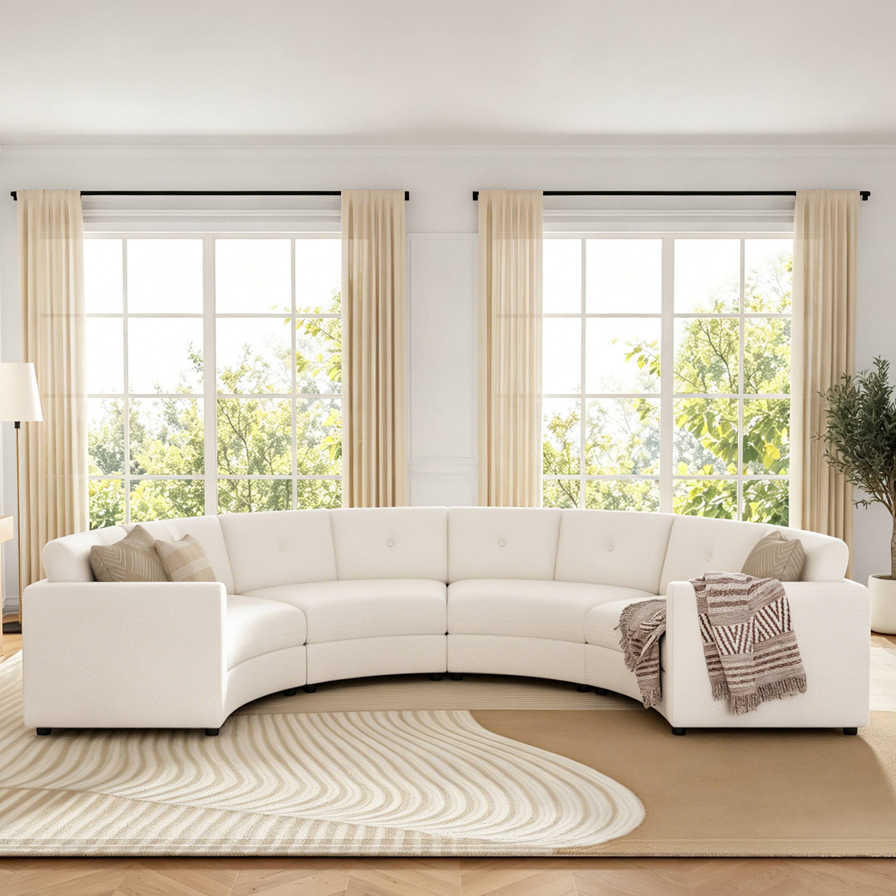 Angle. Whisen - 4-Piece C-Shaped Semicircular Sectional Sofa Couch with Button Tufted Back for Living Room - Beige.