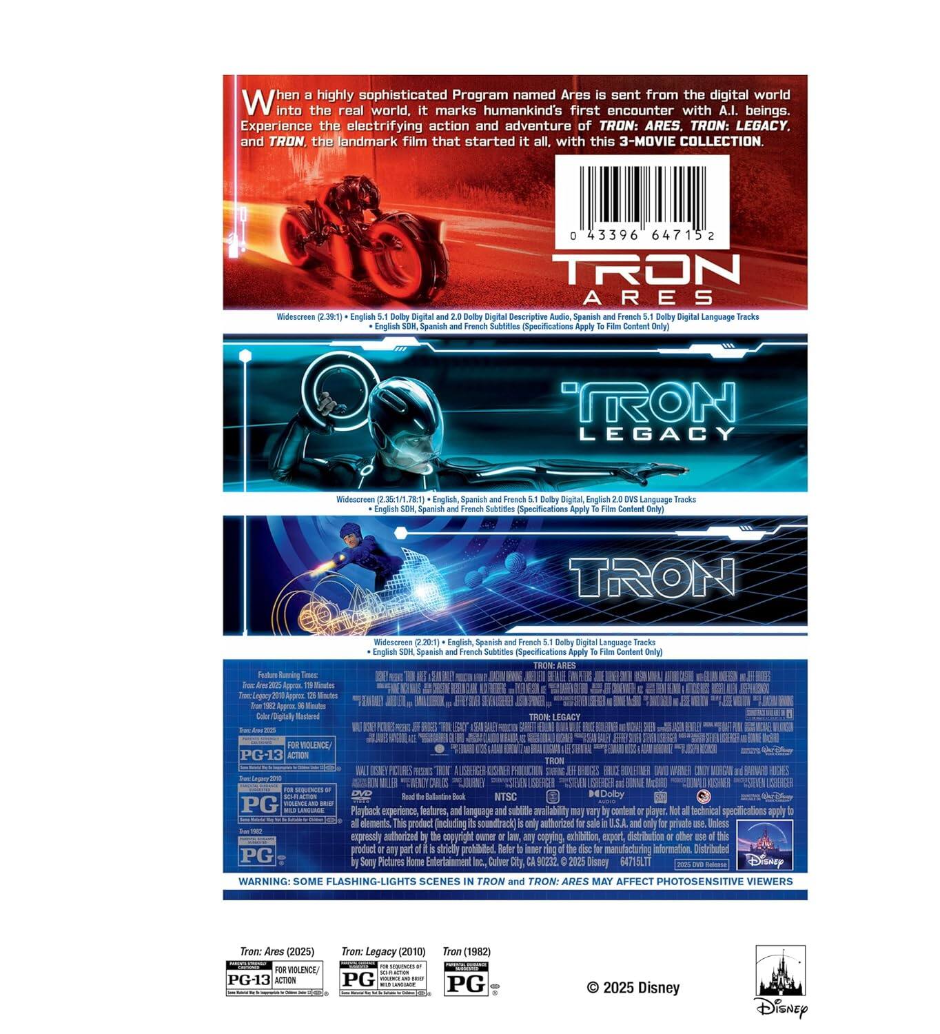 Alt View 1. Tron: Ares / Tron: Legacy / Tron  - Multi-Feature (3 Disc)   - DVD.
