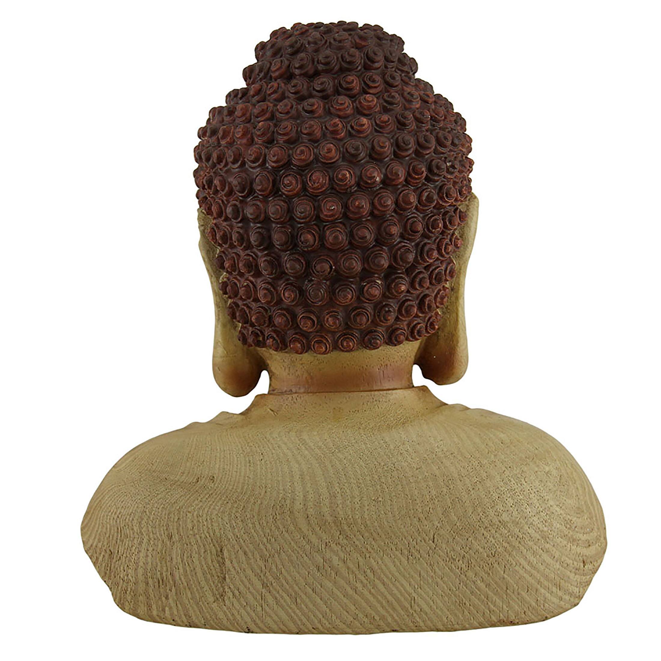 Alt View 2. Zeckos - Meditating Buddha Head Decorative Faux Carved Wood Look Statue - Brown.