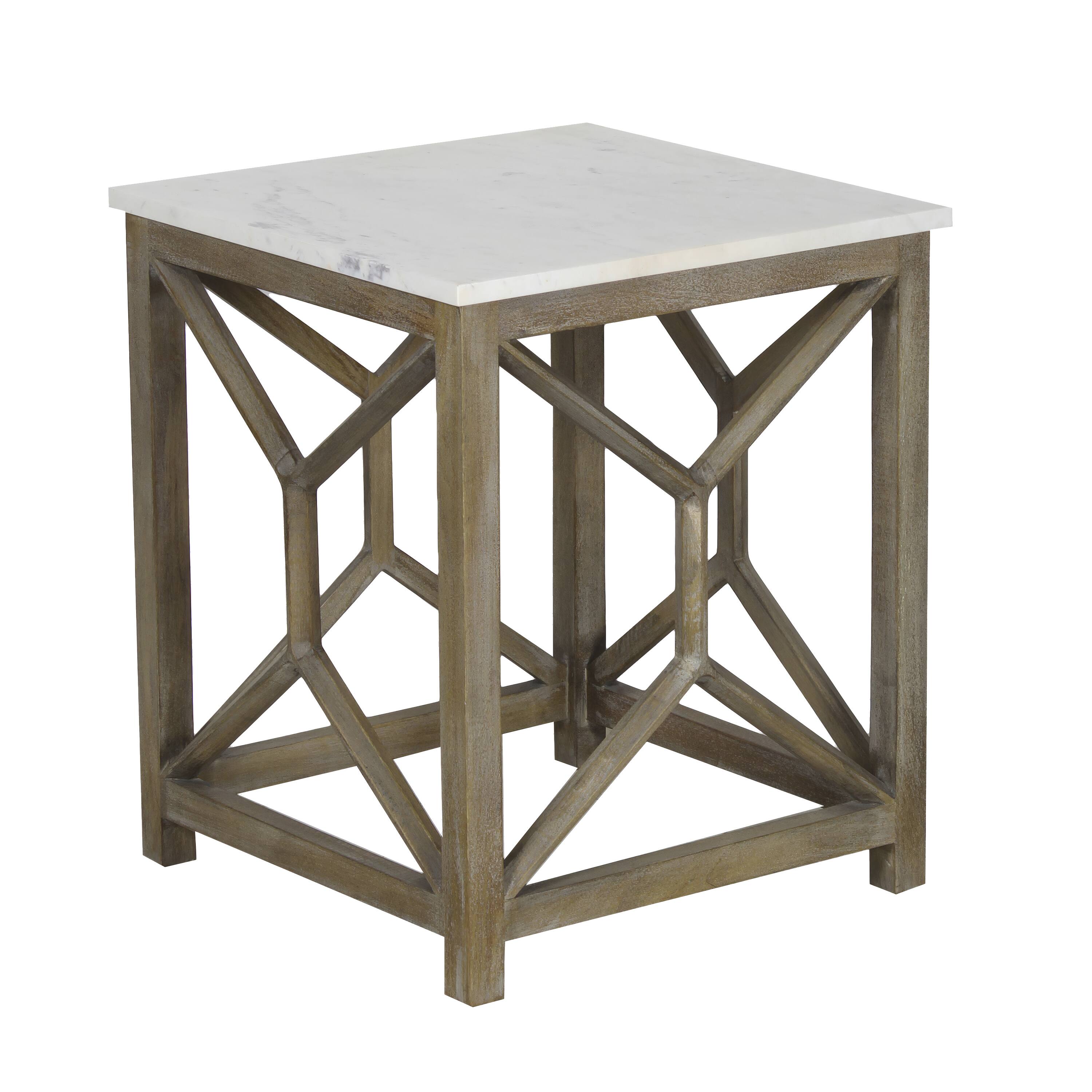 Alt View 1. Manhattan Lane - Agas Side End Table, 22 Inch Square White Genuine Marble Top, Mango Wood Geometric Frame - White, Ash Gray.
