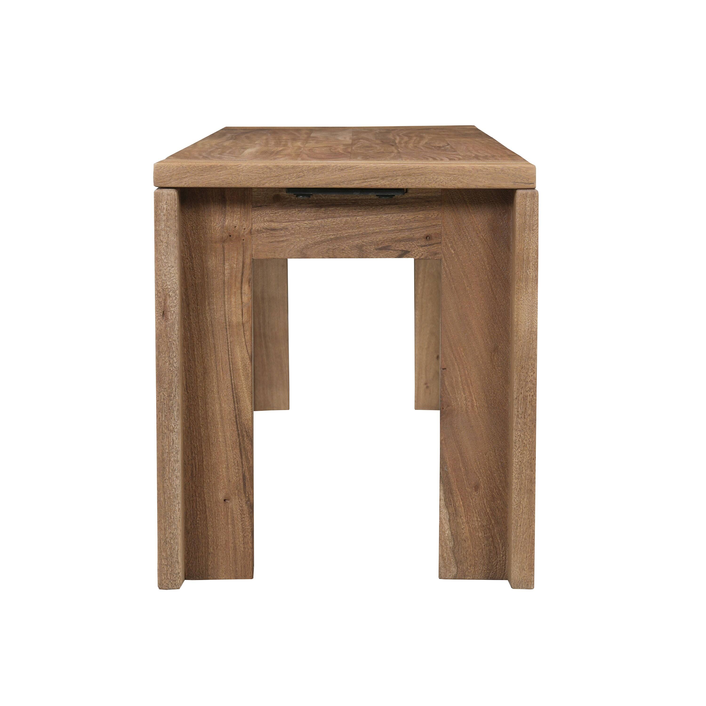 Back. Manhattan Lane - Himaru 3 Seater Bench, Premium Acacia Wood with Light Brown Finish, T Shape Legs, 58 inch - Light Brown.