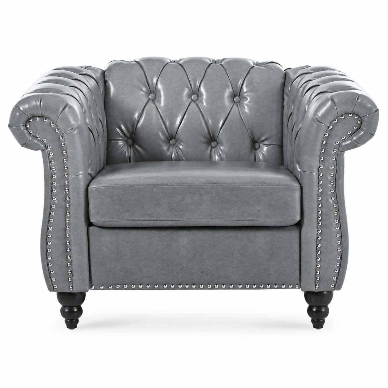 Alt View 1. Anysun - Modern Classic PU Leather Sofa Set - Luxurious Comfort & Stylish Durable Design - Gray.