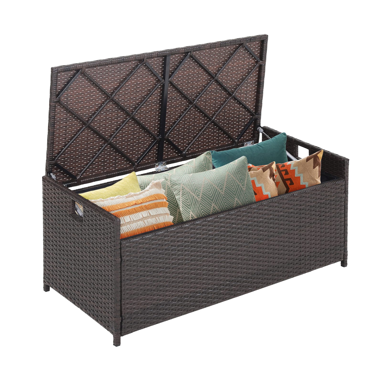 WELLFOR - 34 Gallon Patio Storage Bench with Seat Cushion and Zippered Liner - Brown