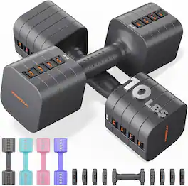 FEIERDUN - 5-in-1 Adjustable Dumbbell Set of 2, 1pair 10LBS Hand Weights for Women, 1s-Adjust Dual-Stable Dumbbell Set - Black
