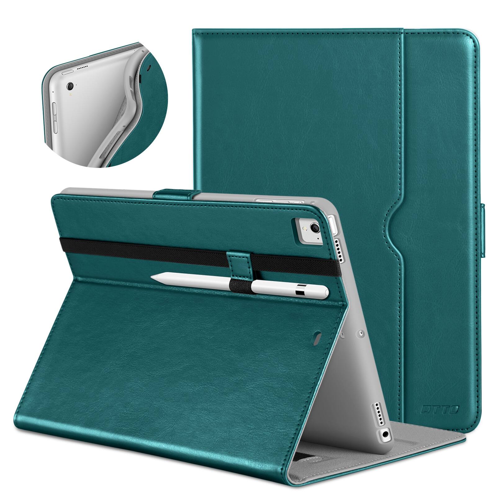 Front. DTTO - for iPad 9.7 Inch 5th/6th Gen 2018/2017 Case with Apple Pencil Holder, Premium Leather Folio Stand Cover Case - Green.