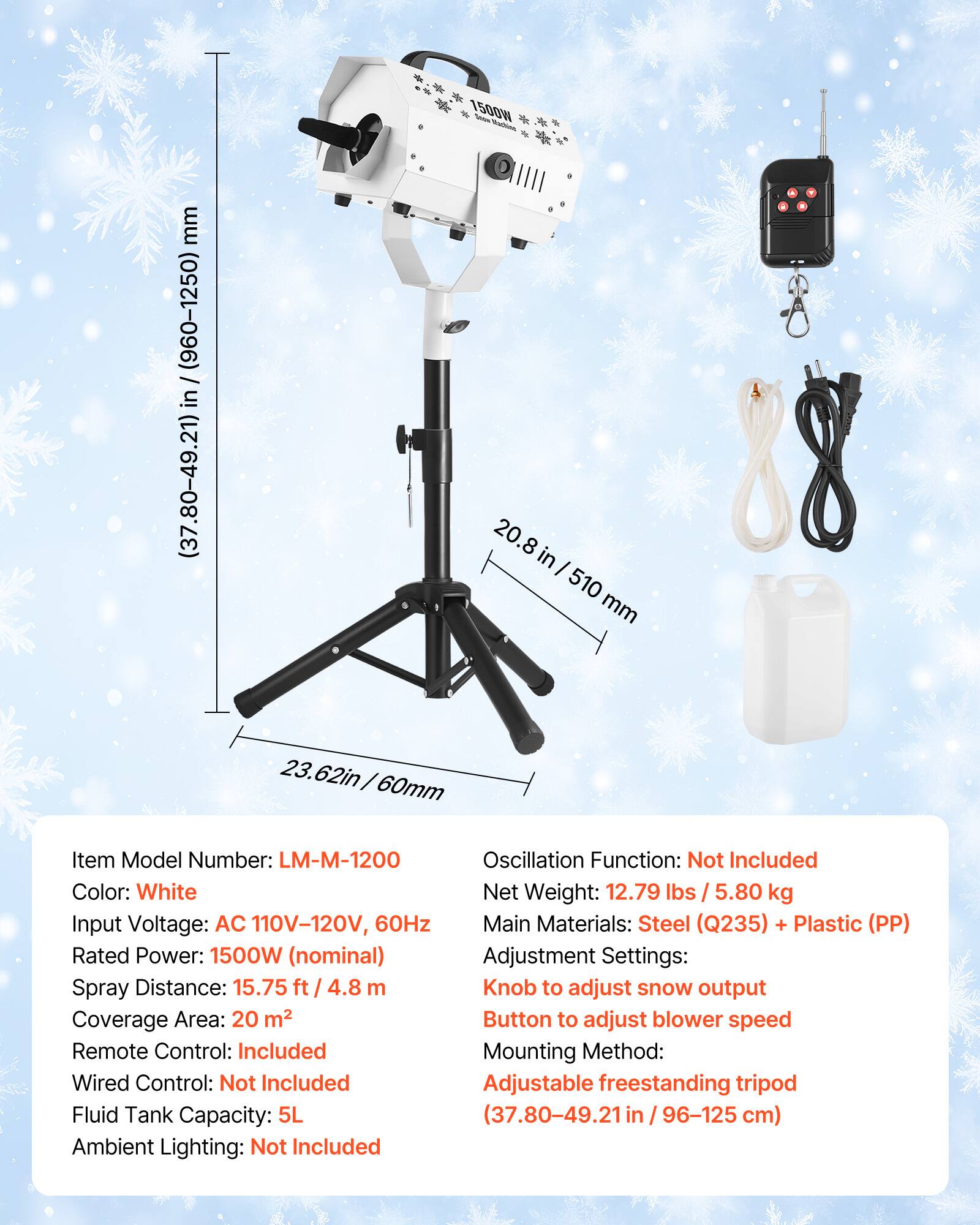 VEVOR Snow Machine,1500W Fake Snow Maker with Adjustable Stand ...