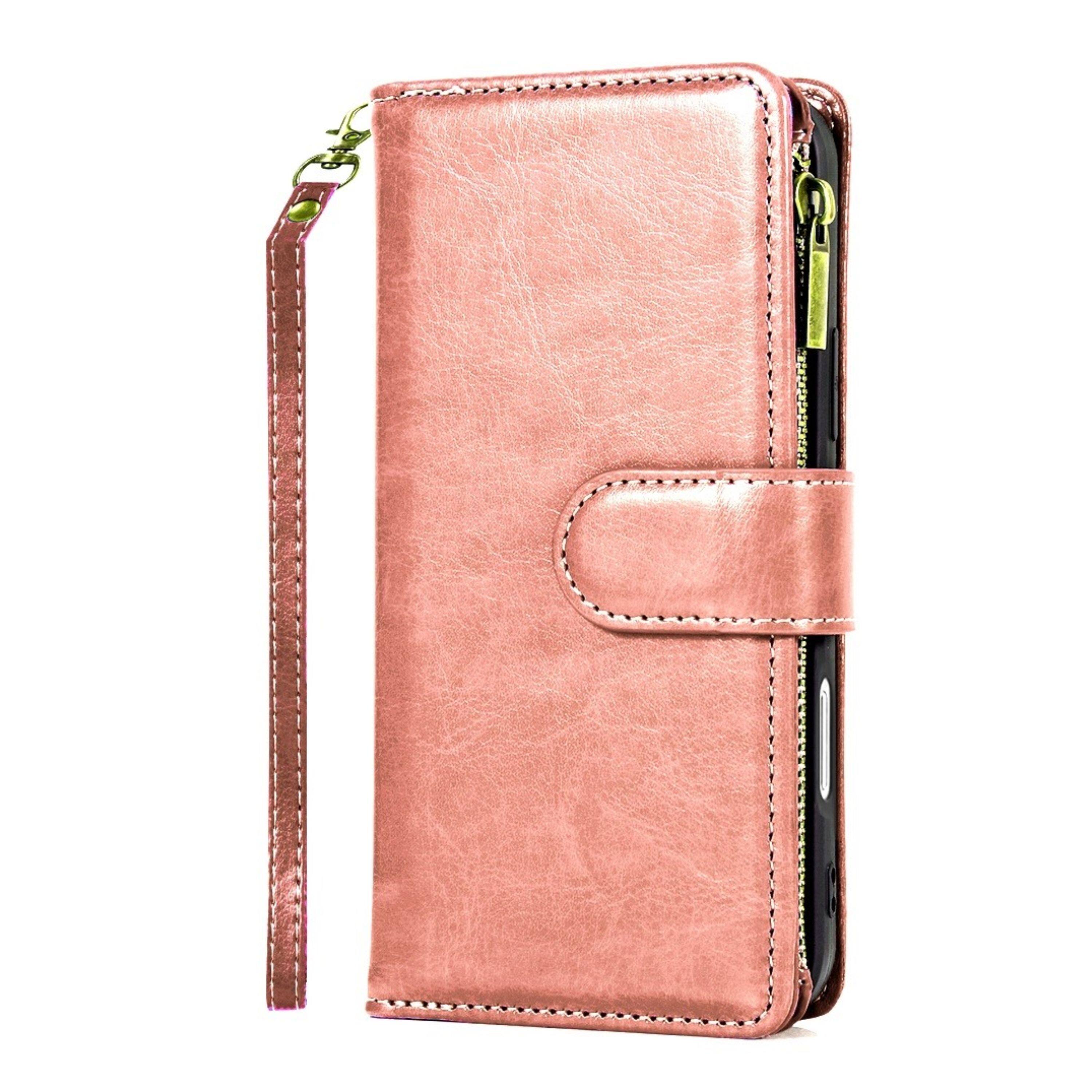 Back. Kitcheniva - PU Leather Phone Wallet Zipper With Tempered Glass For iPhone 16 Pro Max Rose Gold - Rose Gold.