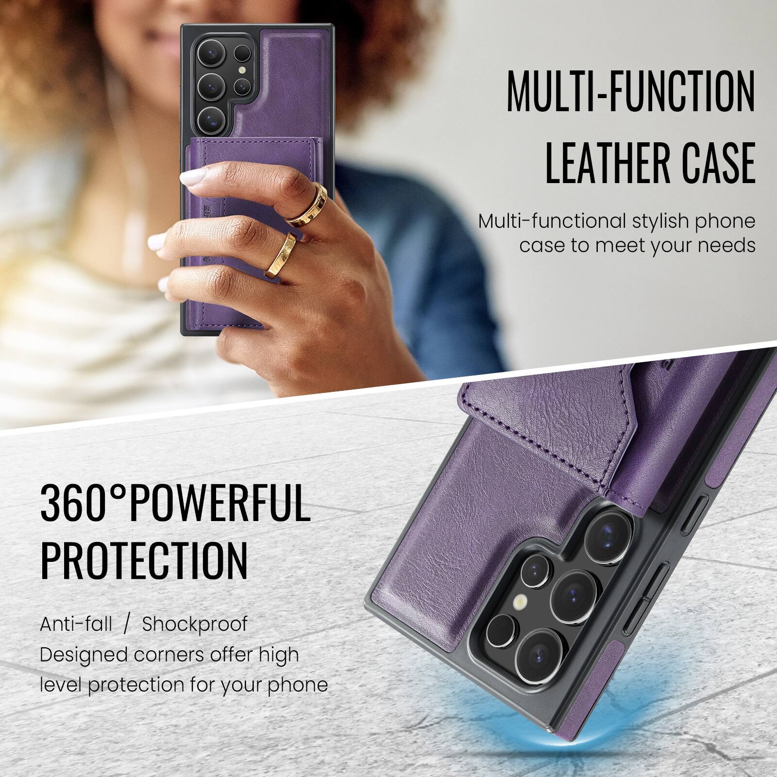 MULTI-FUNCTION LEATHER CASE

Multi-functional stylish phone case to meet your needs

360° POWERFUL PROTECTION

Anti-fall / Shockproof
Designed corners offer high level protection for your phone