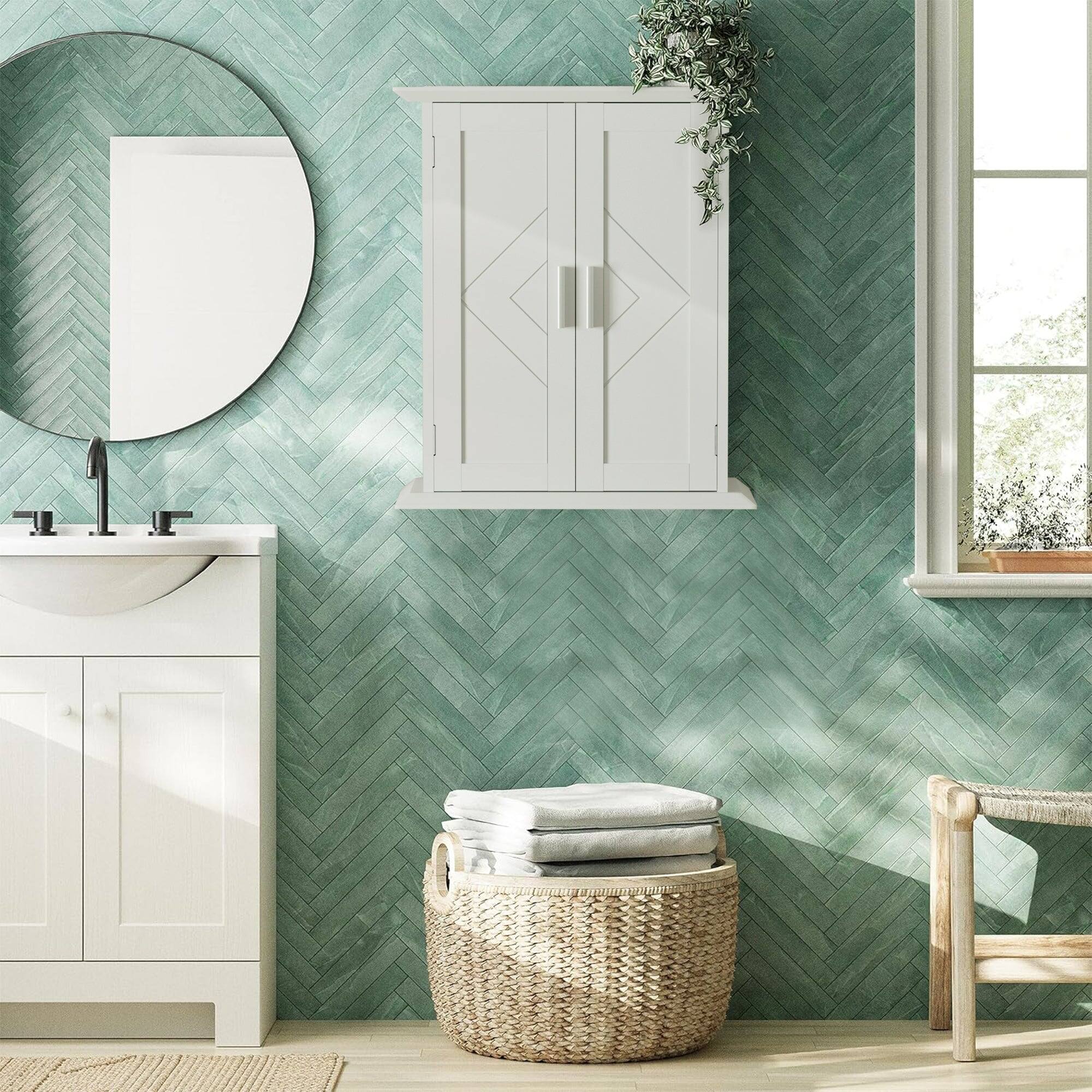 Alt View 1. Vecelo - Freestanding Bathroom Storage Cabinet with Adjustable Shelves, Waterproof MDF Floor Cabinet for Small Spaces - White.