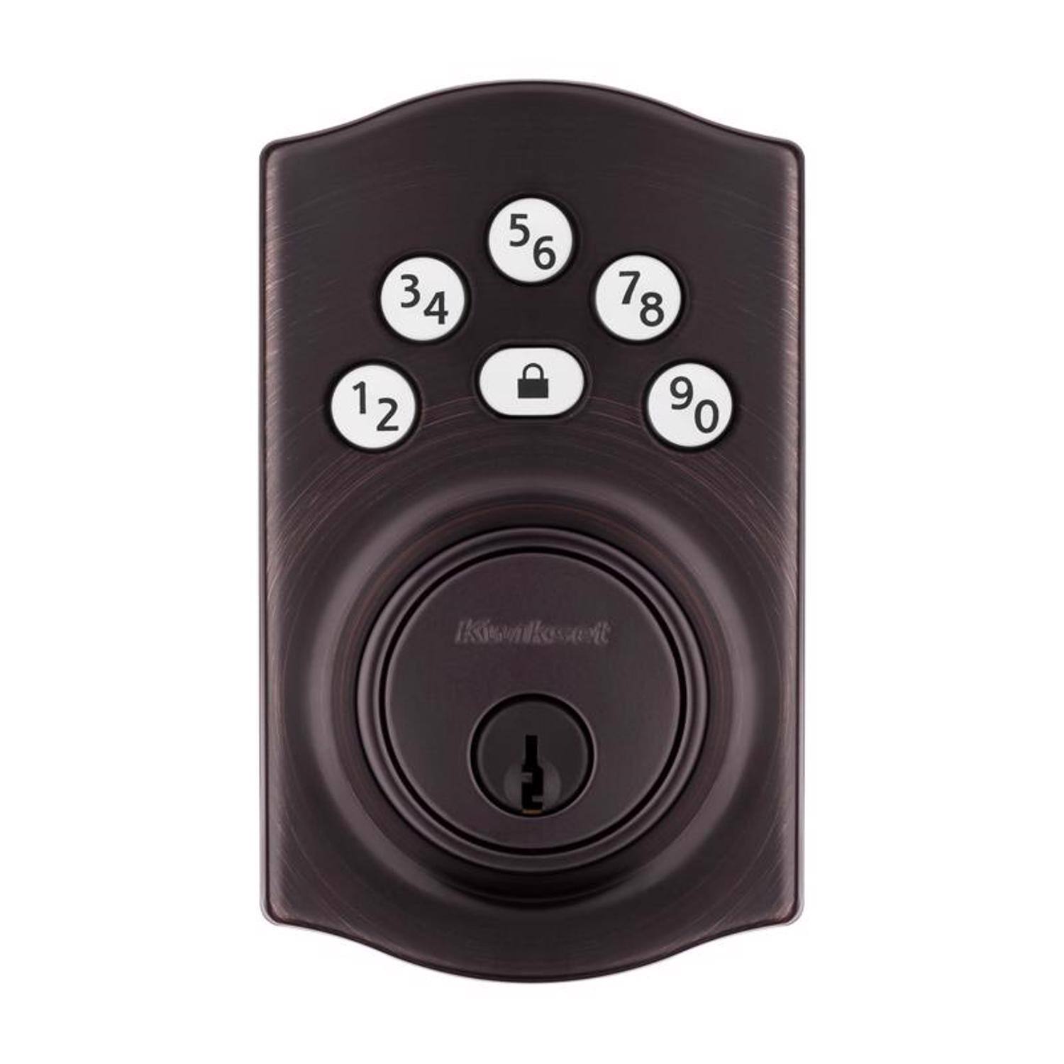 Left. Kwikset - Kwikset Powerbolt Venetian Bronze Zinc Electronic Deadbolt.