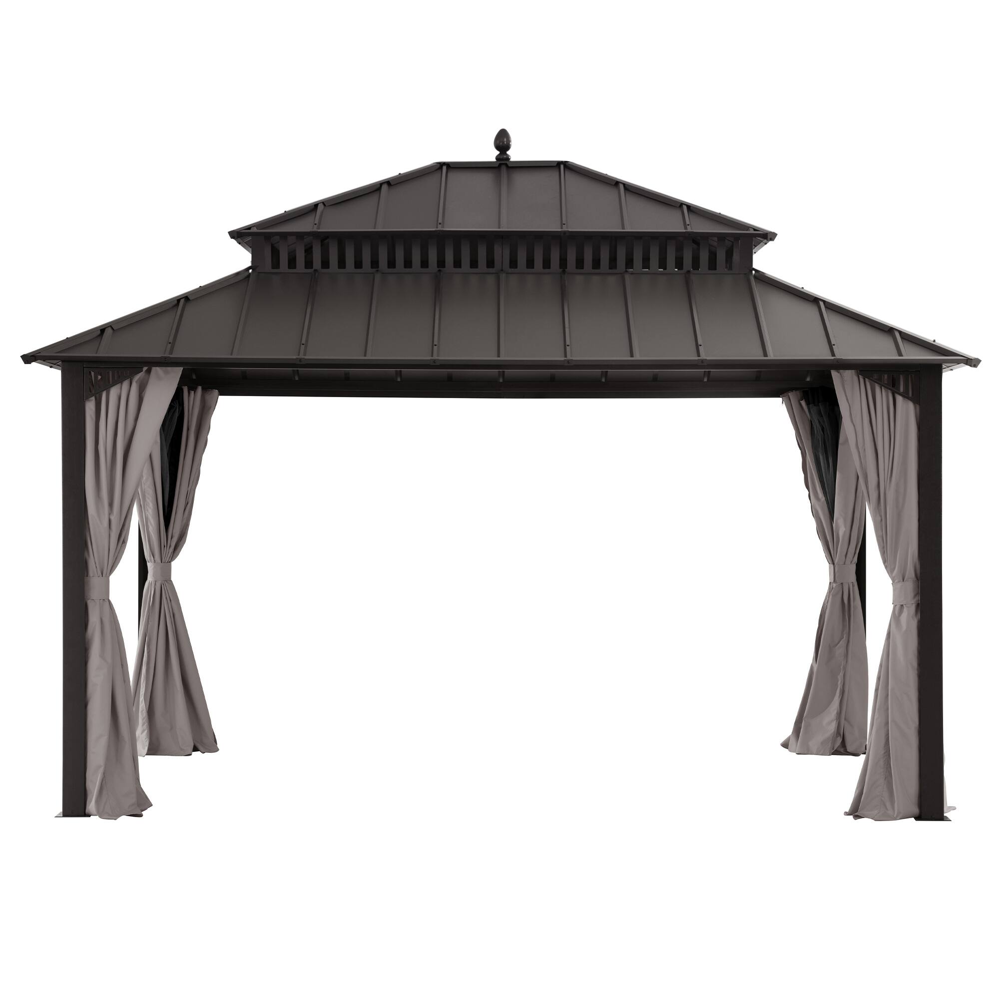 Angle. SUNJOY - 14x12 Kingston Hardtop Rectangular Gazebo Brown.