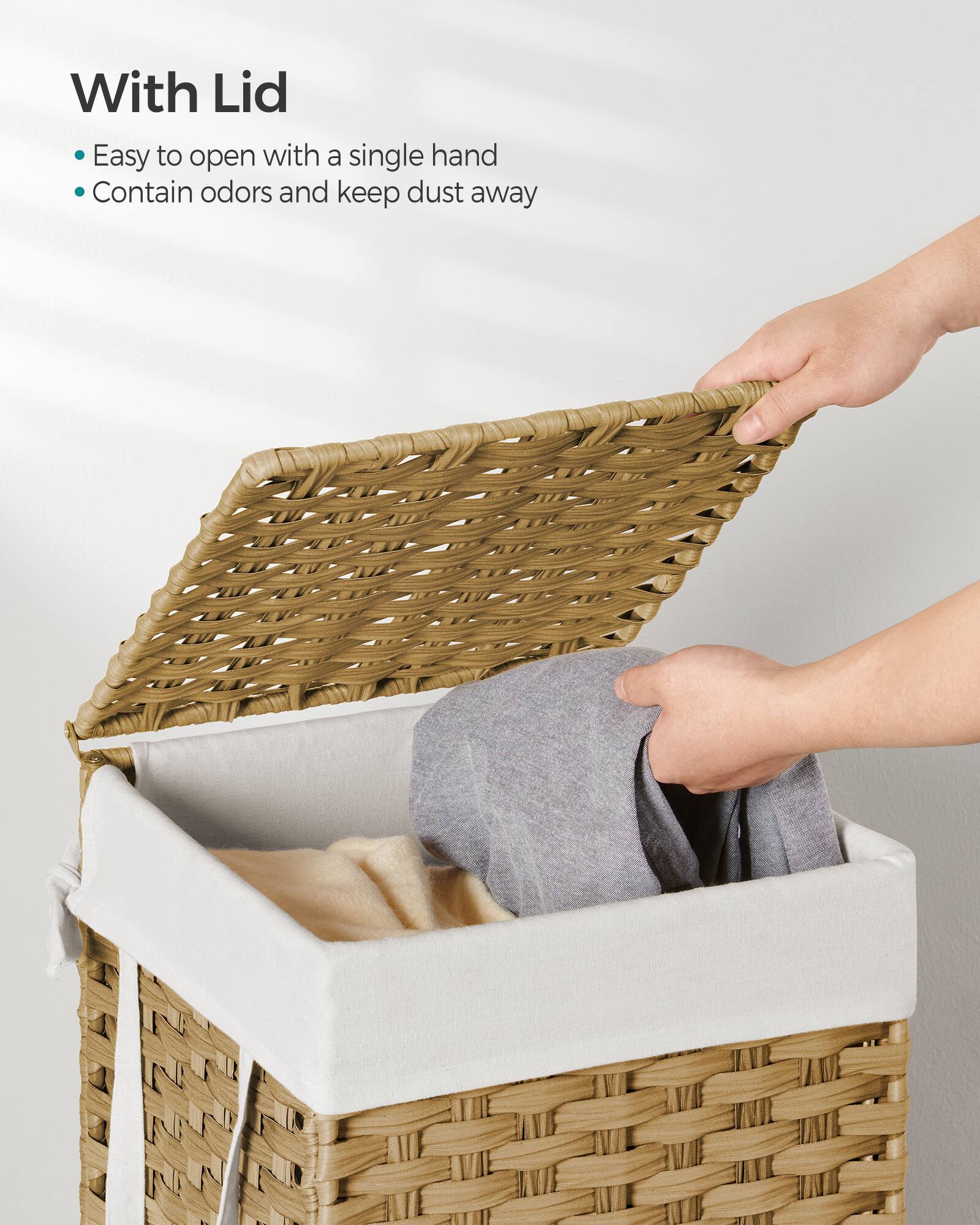 With Lid

- Easy to open with a single hand
- Contain odors and keep dust away