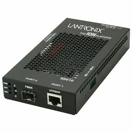 12V DC INPUT
LANTONIX
THE ION PLATFORM
S6010
PORT 1
UTP/STP MDI-X/MDI
PORT 2
FIBER
PWR
SDF
SDC