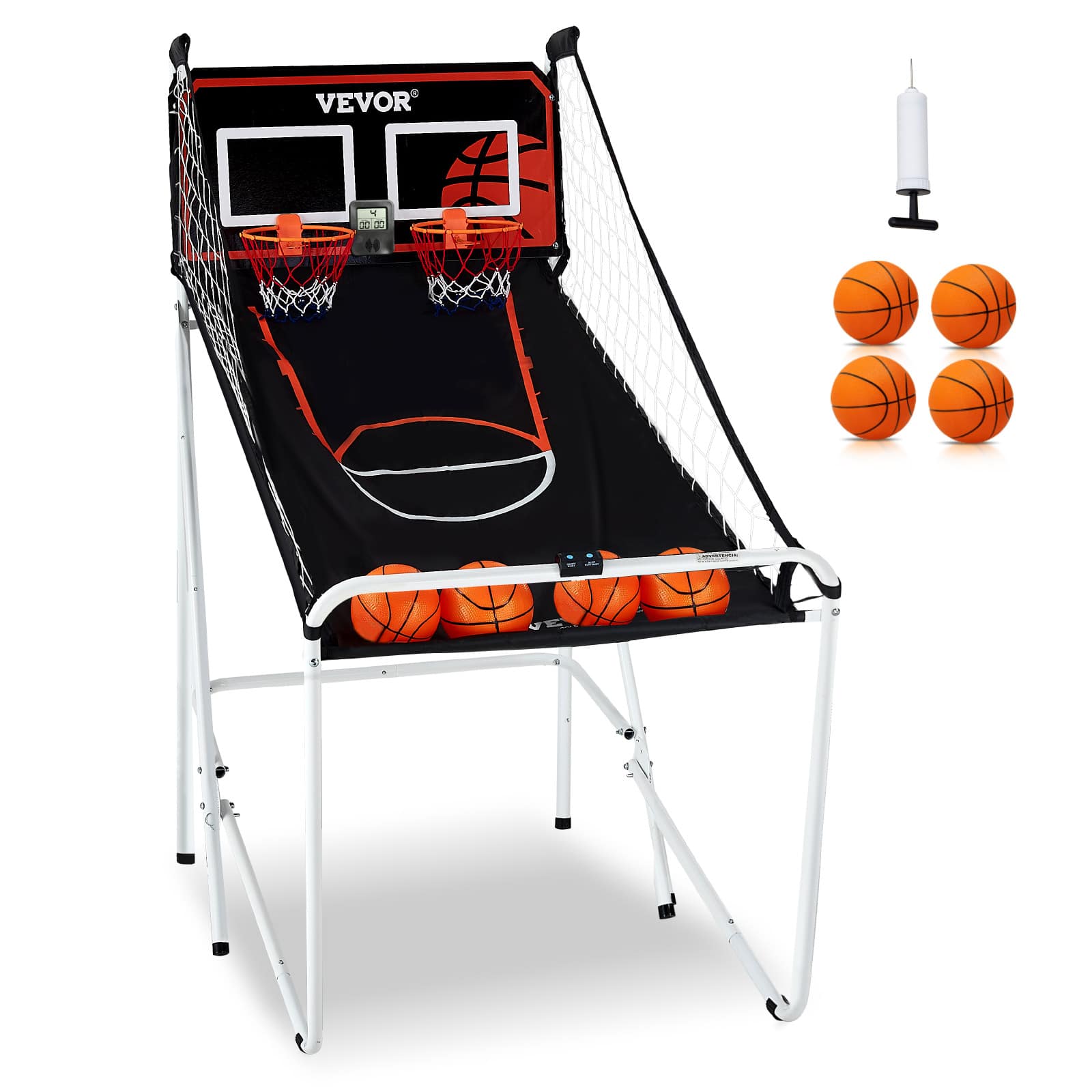 VEVOR - Foldable Basketball Arcade Game, 2 Player Indoor Basketball Game, Home Dual Shot Sport with 4 Balls, 8 Game Modes - Black, White