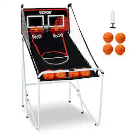 VEVOR - Foldable Basketball Arcade Game, 2 Player Indoor Basketball Game, Home Dual Shot Sport with 4 Balls, 8 Game Modes - Black, White