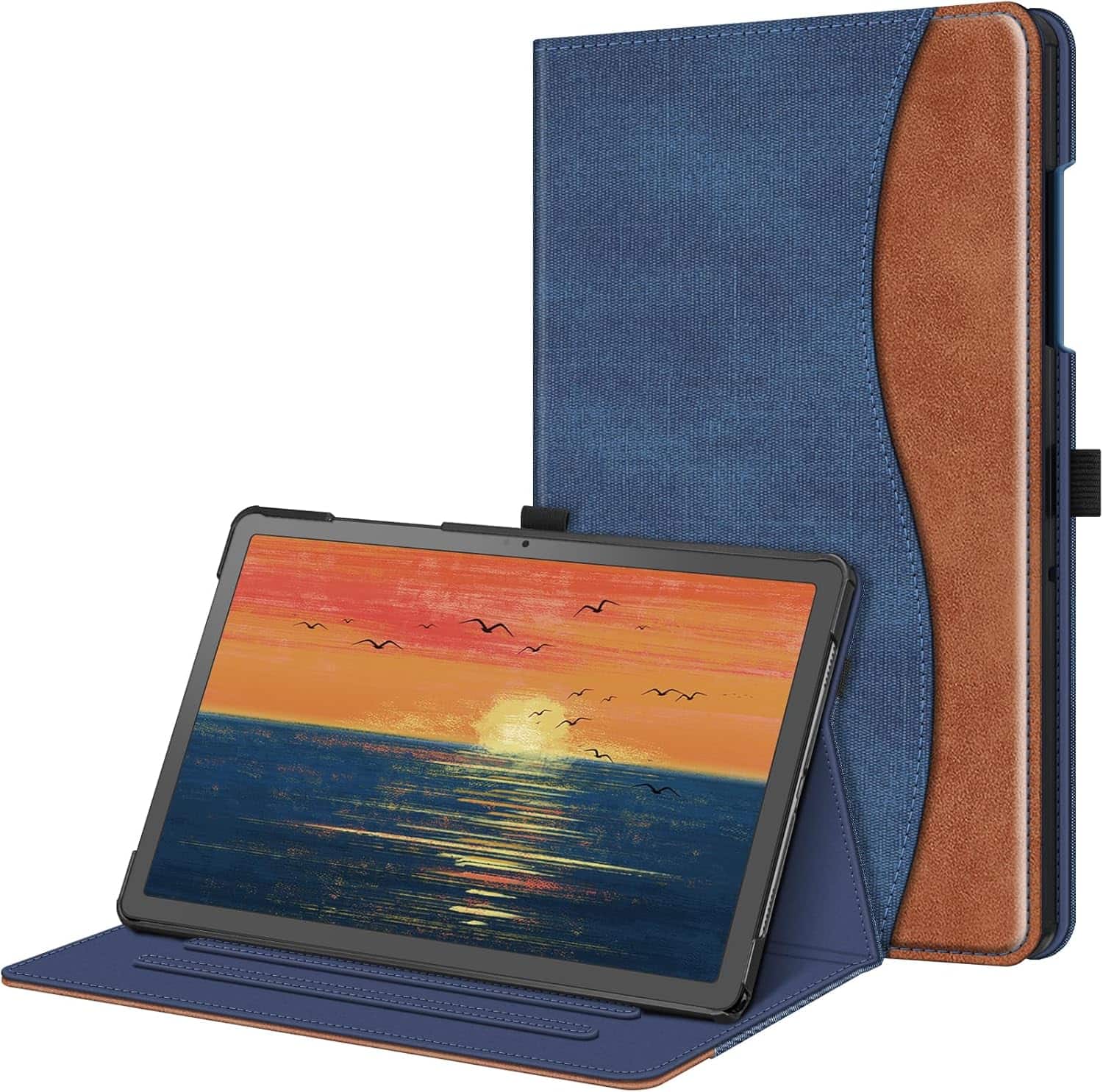 Fintie - Multi-Angle Viewing Case for Samsung Galaxy Tab A11+ / Tab A9+ 11 Inch, With Front Card Pocket, Vegan Leather Exterior - Denim Blue/Brown price history on PriceWatchPro