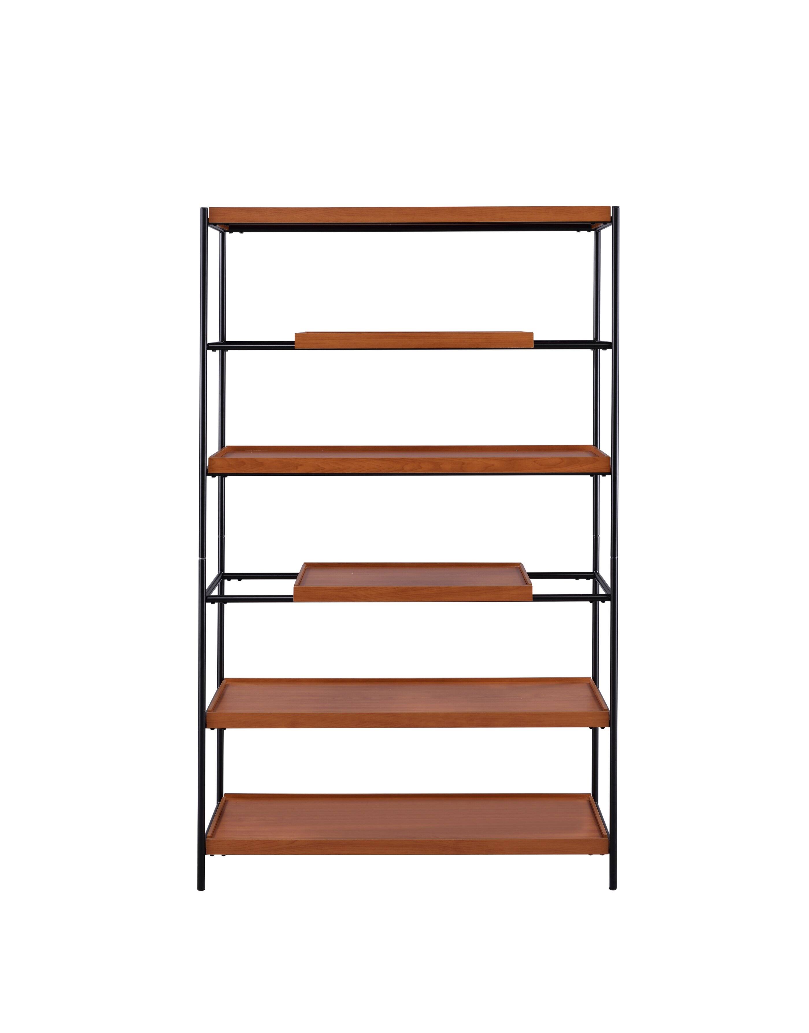 Back. TinyHomie - Oaken Honey Oak and Black Finish Bookshelf - Brown Oak.