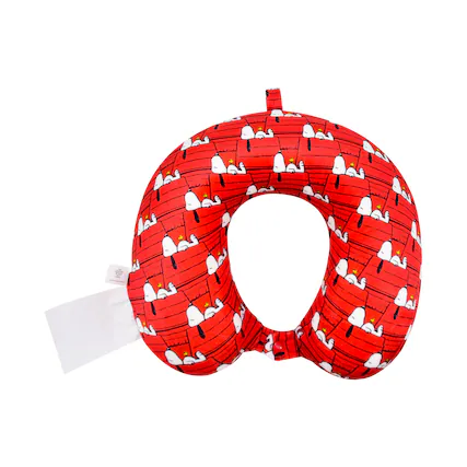 Front. Peanuts - Snoopy Doghouse Memory Foam Travel Pillow - RED.