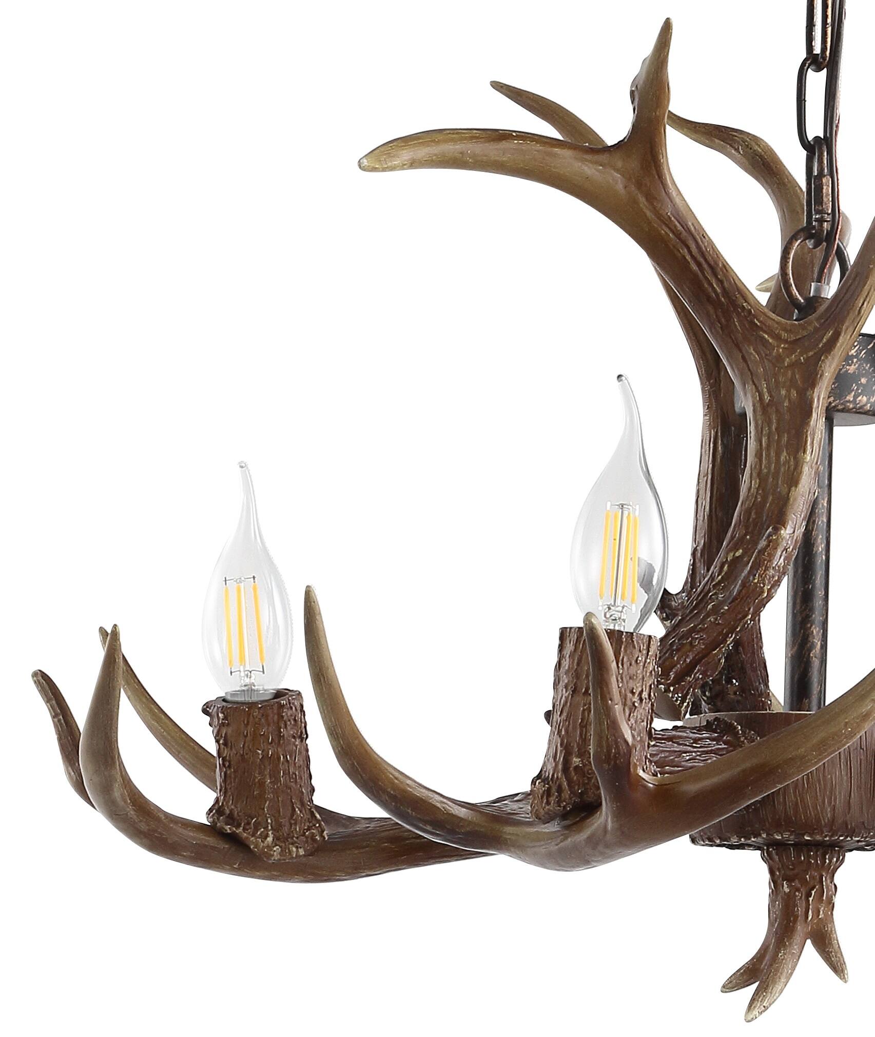 Alt View 4. Jonathan Y - Eldora 26" 4-Light Rustic Farmhouse Adjustable Resin Antler LED Chandelier, Brown - Brown.