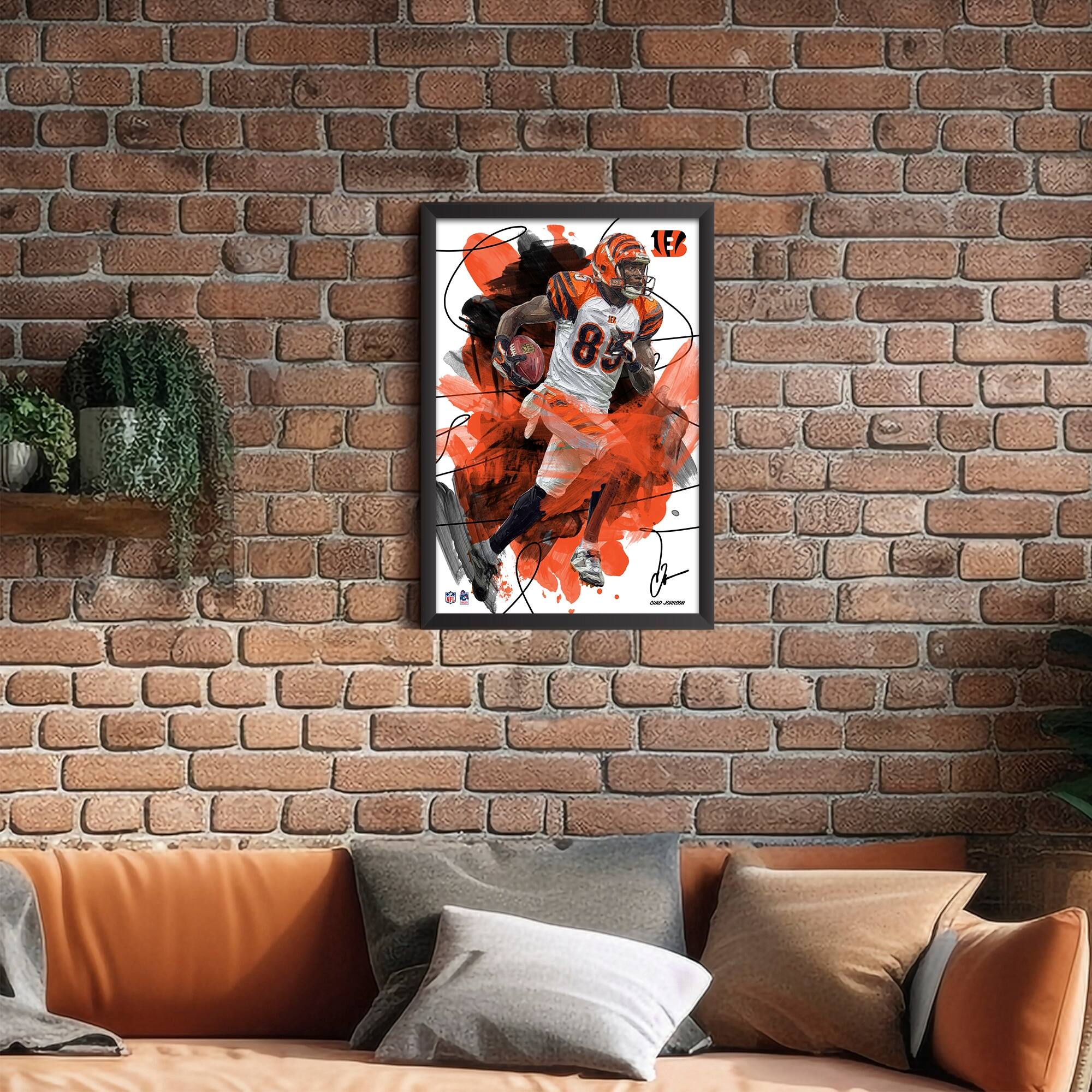 Alt View 1. Sporticulture - Chad Johnson Cincinnati Bengals 14" x 20" Brush Stroke Player Framed Art Print - Multicolor.