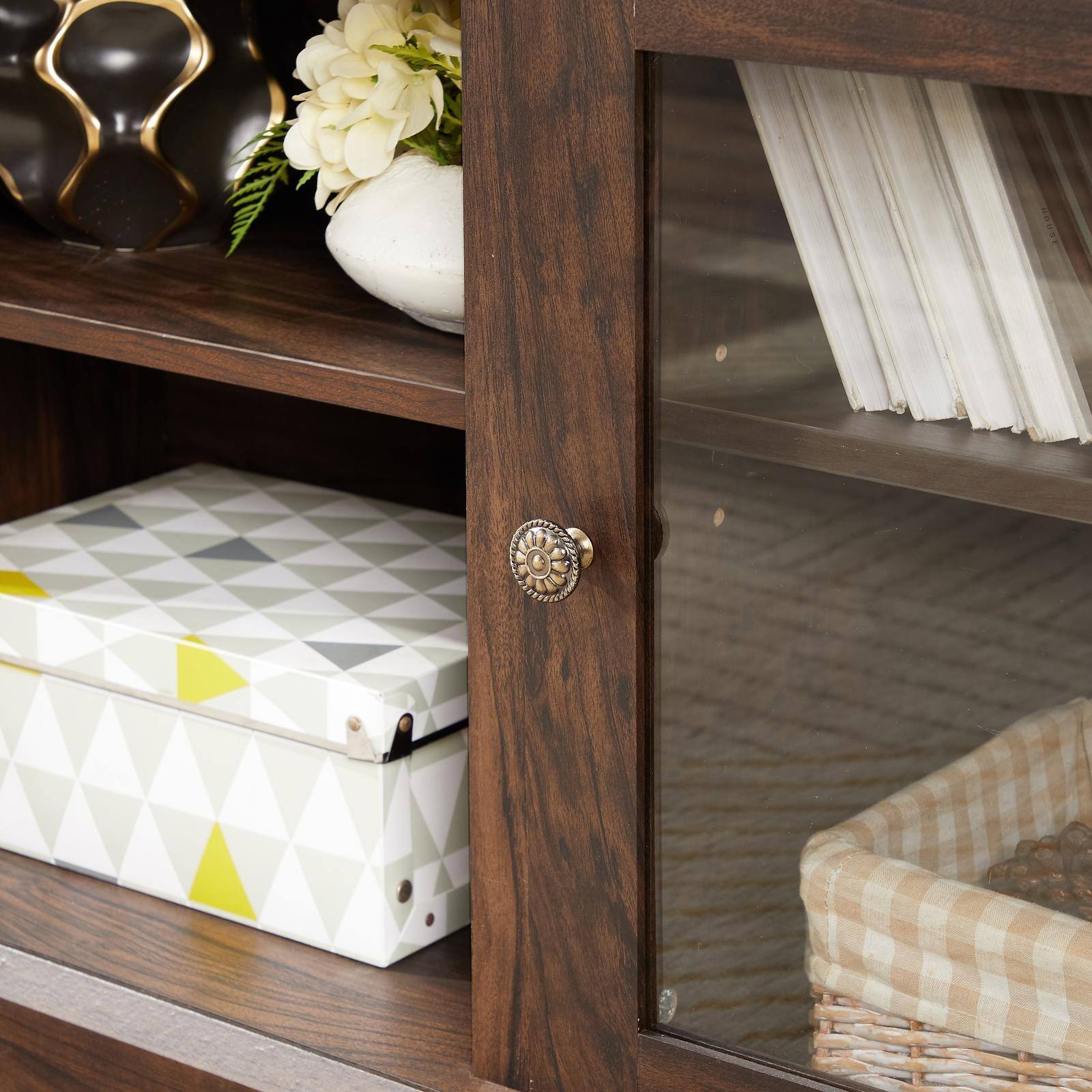 Alt View 6. Spaco - Spaco 60" Farmhouse Media Console for 65" TVs, Modern TV Stand with Glass Doors, Living Room Entertainment Center - Brown.