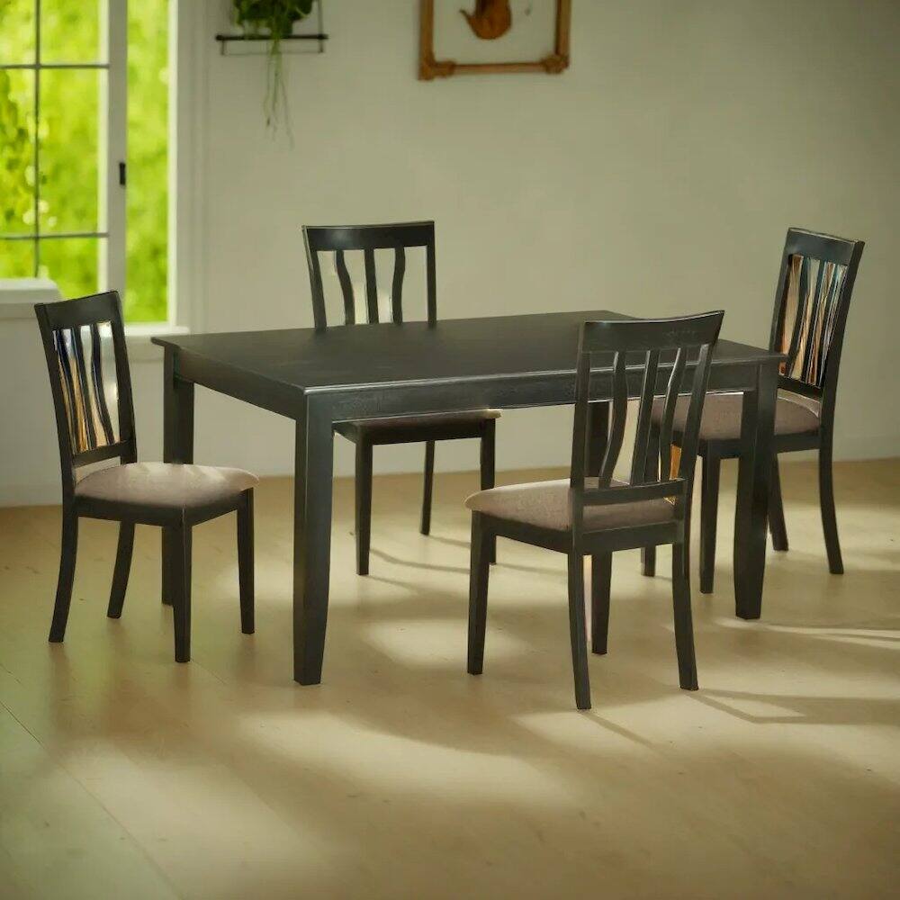 Back. FurniFact - Dining Room Table Set for 4 with Rectangular Table and Wooden Chairs - Black.