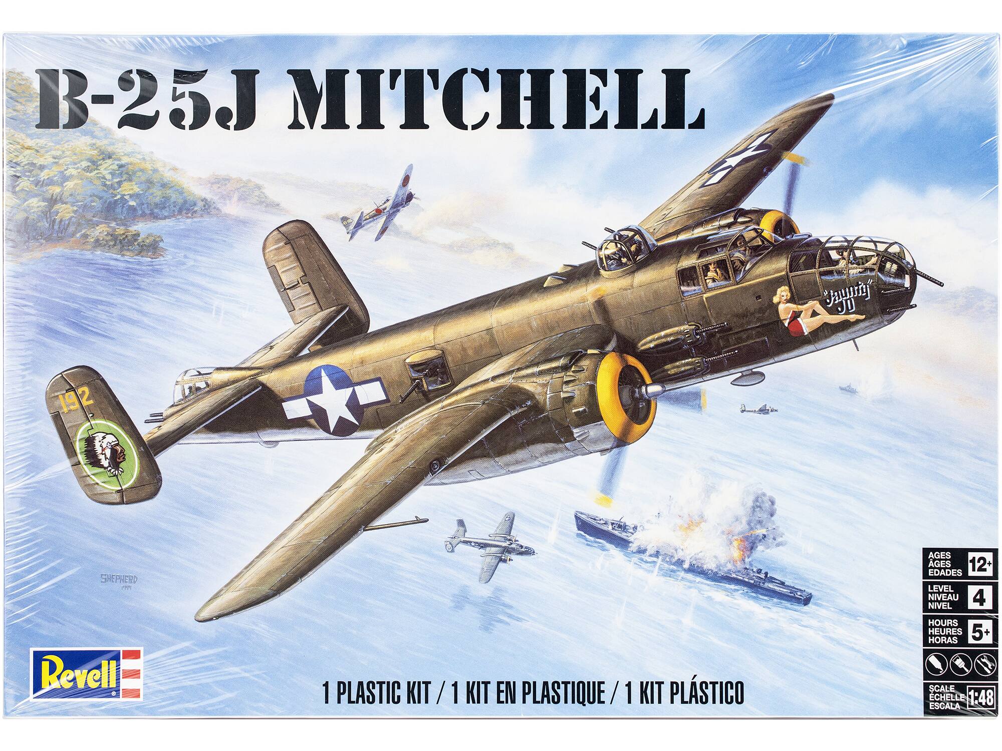 B-25J MITCHELL  
JO 192  
SHEPHERD  
AGES 12+  
EDADES 12+  
EDADES 12+  
LEVEL 4  
NIVEAU 4  
NIVEL 4  
Revell  
1 PLASTIC KIT / 1 KIT EN PLASTIQUE / 1 KIT PLÁSTICO  
5+ HOURS / HEURES / HORAS  
SCALE 1:48 / ESCALA