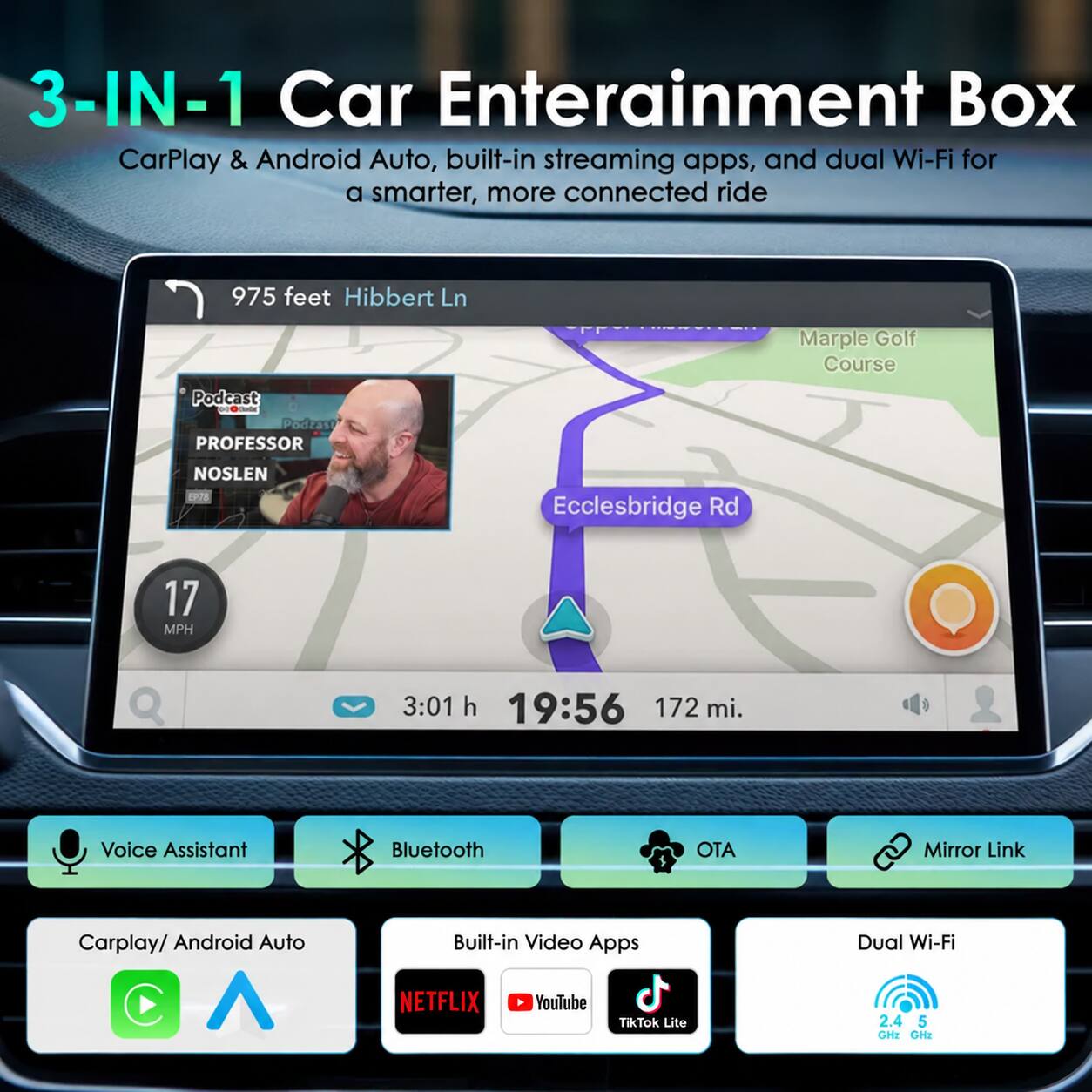 Rexing AI Box Wireless CarPlay & Android Auto Adapter with Netflix