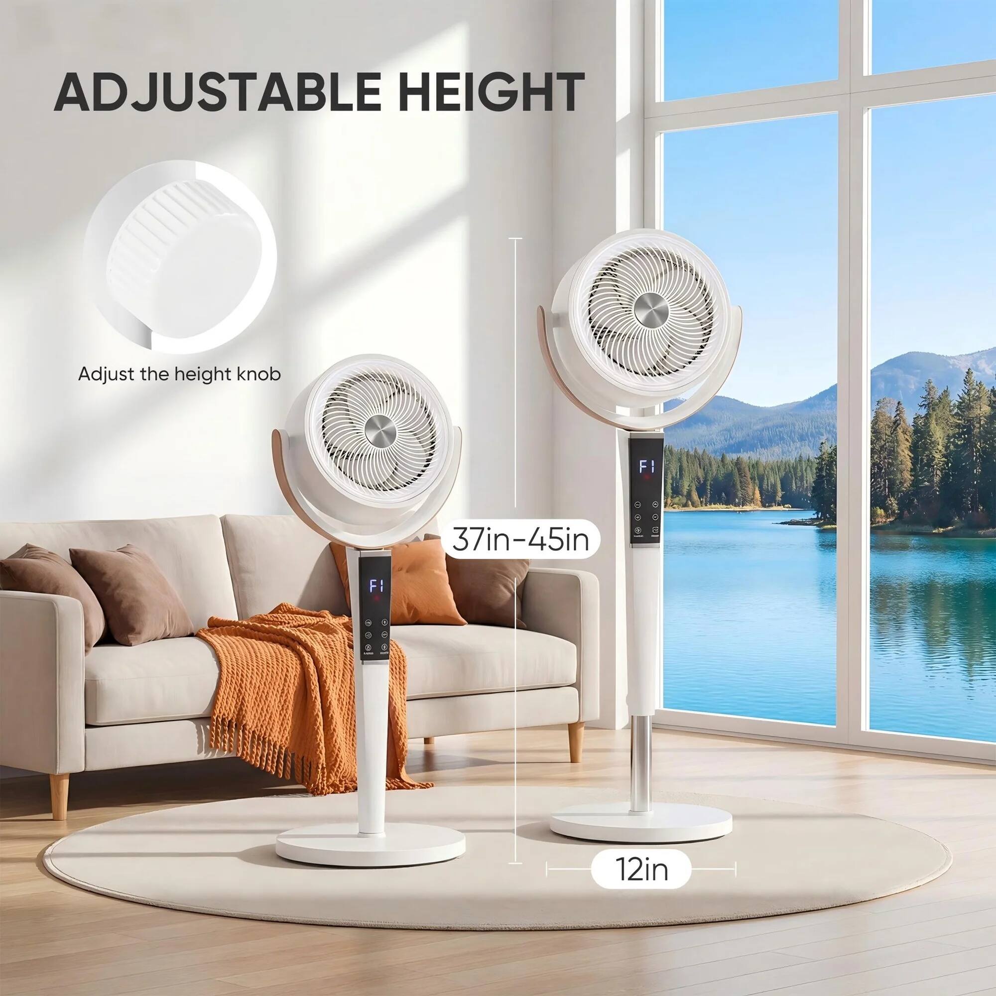 ADJUSTABLE HEIGHT  
Adjust the height knob  
37in-45in  
12in