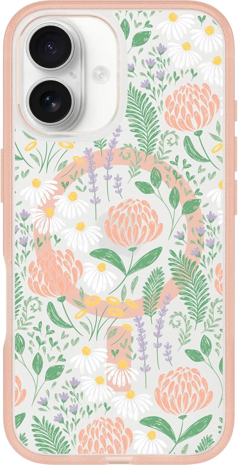 Front. OtterBox - iPhone 16 Symmetry Series Case with MagSafe - Solid Plastic Cover - Peachy Bloom.