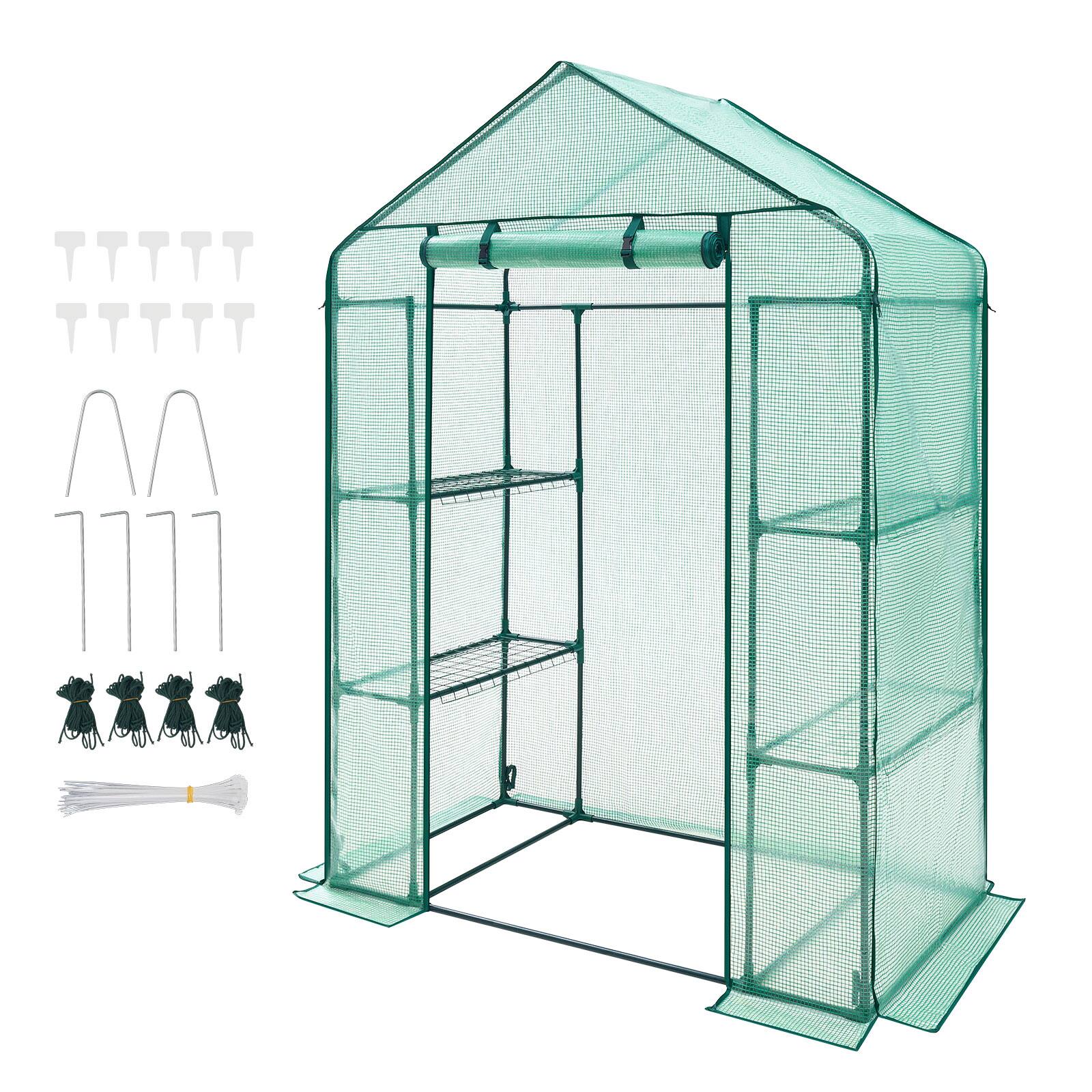 Alt View 5. VEVOR - Walk-in Greenhouse, 55.5" x 28.3" x 78.7" Greenhouse for Outdoors with PE Cover, 2 Tiers 4 Shelves, Roll-Up Zipper Door - Green.