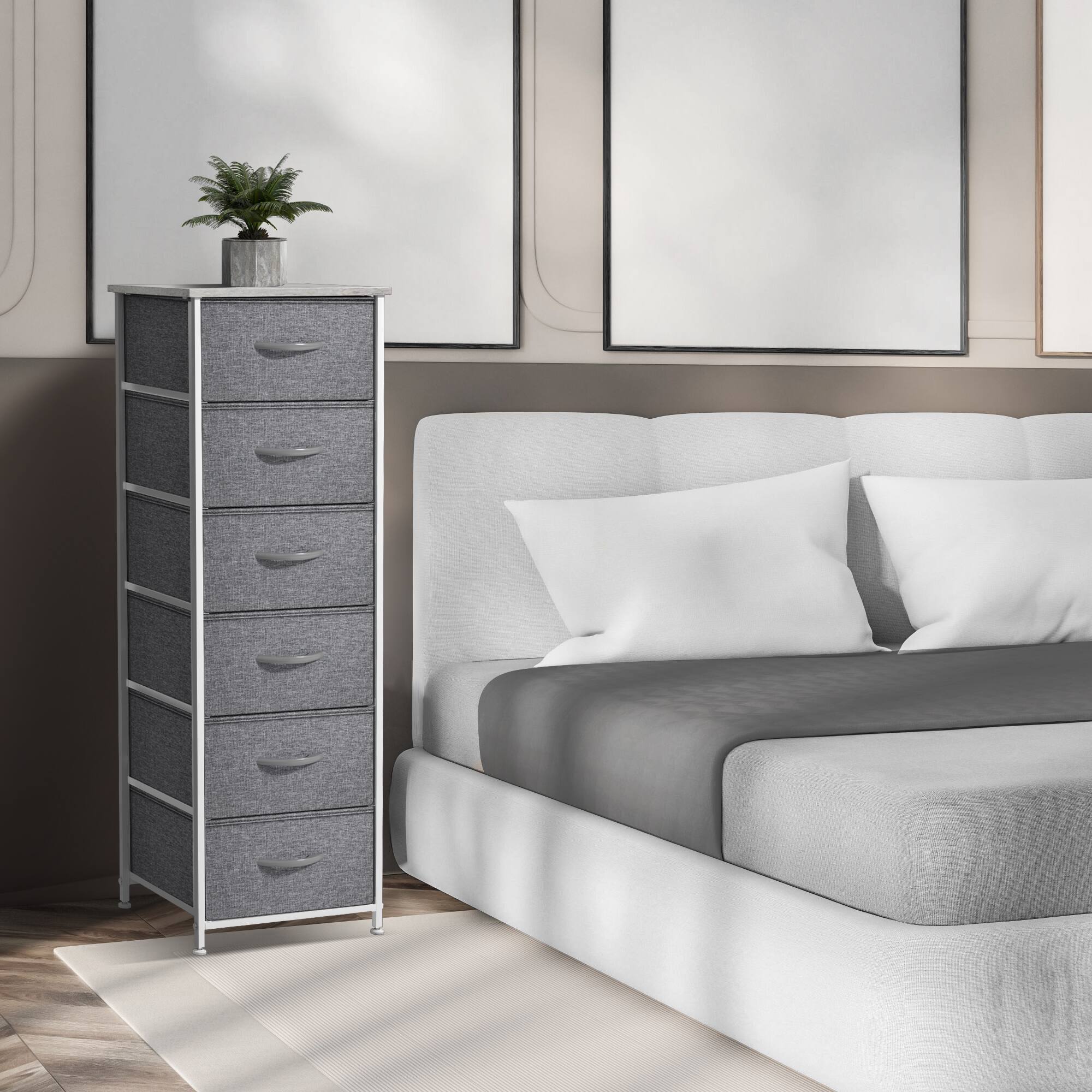 Alt View 1. Sorbus - Sorbus Narrow 6 Drawers Nightstand with Steel Frame, Wood Top, Easy Pull Fabric Bins for Home, Bedroom, Office & Dorm - Gray.