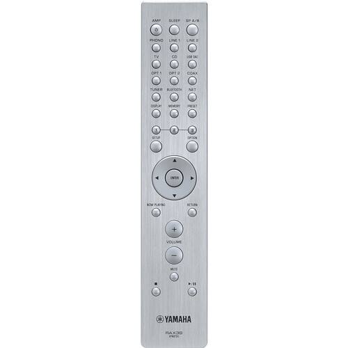 AMP BLEEP A/B PHONO LINE 1 LINE 2 TV OUT SAC OPT 1 OPT 2 COAX TUNER BLUKTH NET DG MEMORY PRESET 1 2 ST OPTION INER NOW PLESG RETURN + VOLUME - /11 YAMAHA RAX30