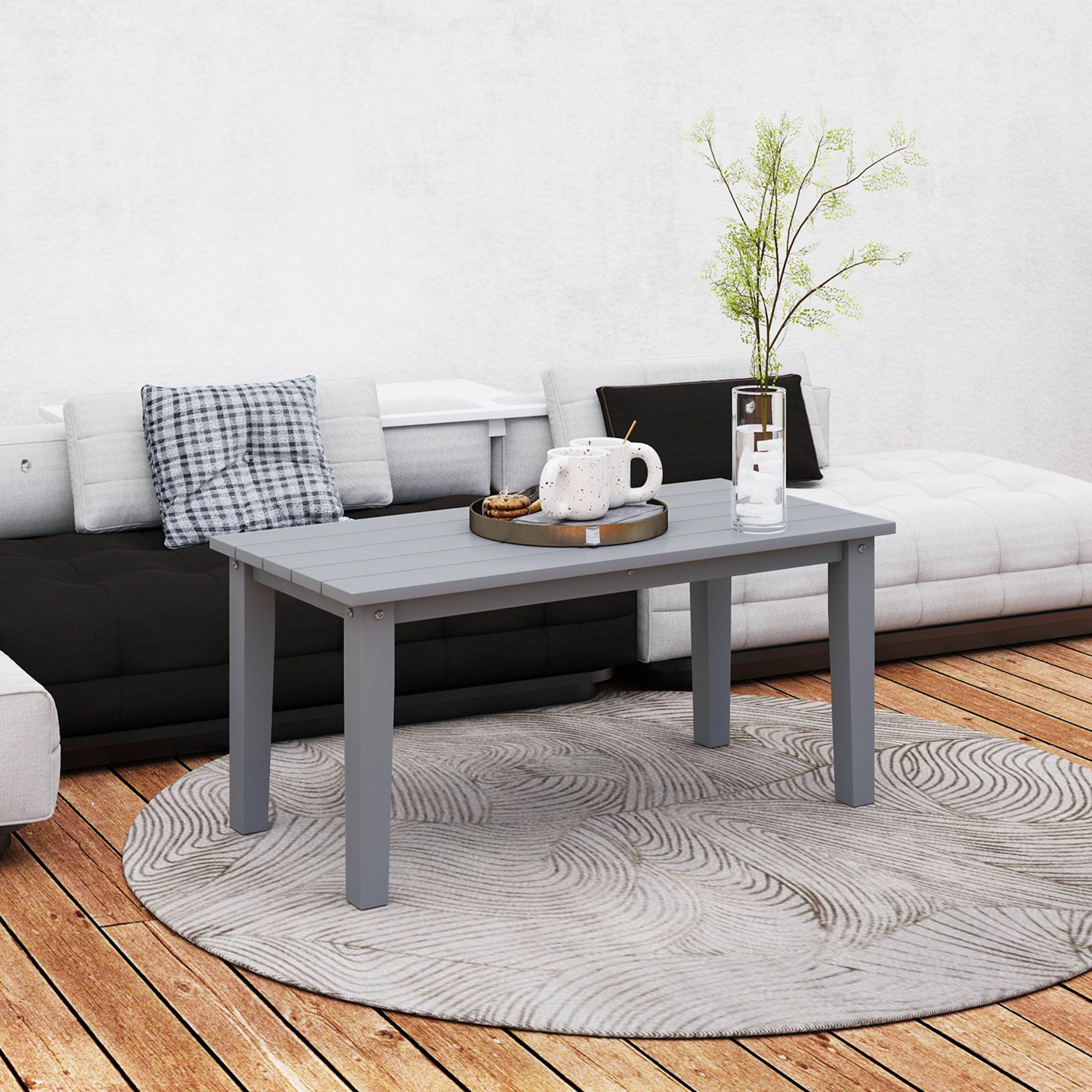 Alt View 7. Outsunny - HDPE Outdoor Coffee Table, All-Weather Rectangle Patio Coffee Table, Plastic Outdoor Patio Table - Gray.