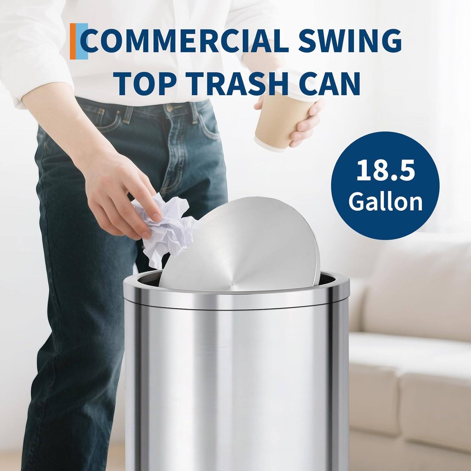 COMMERCIAL SWING TOP TRASH CAN  
18.5 Gallon