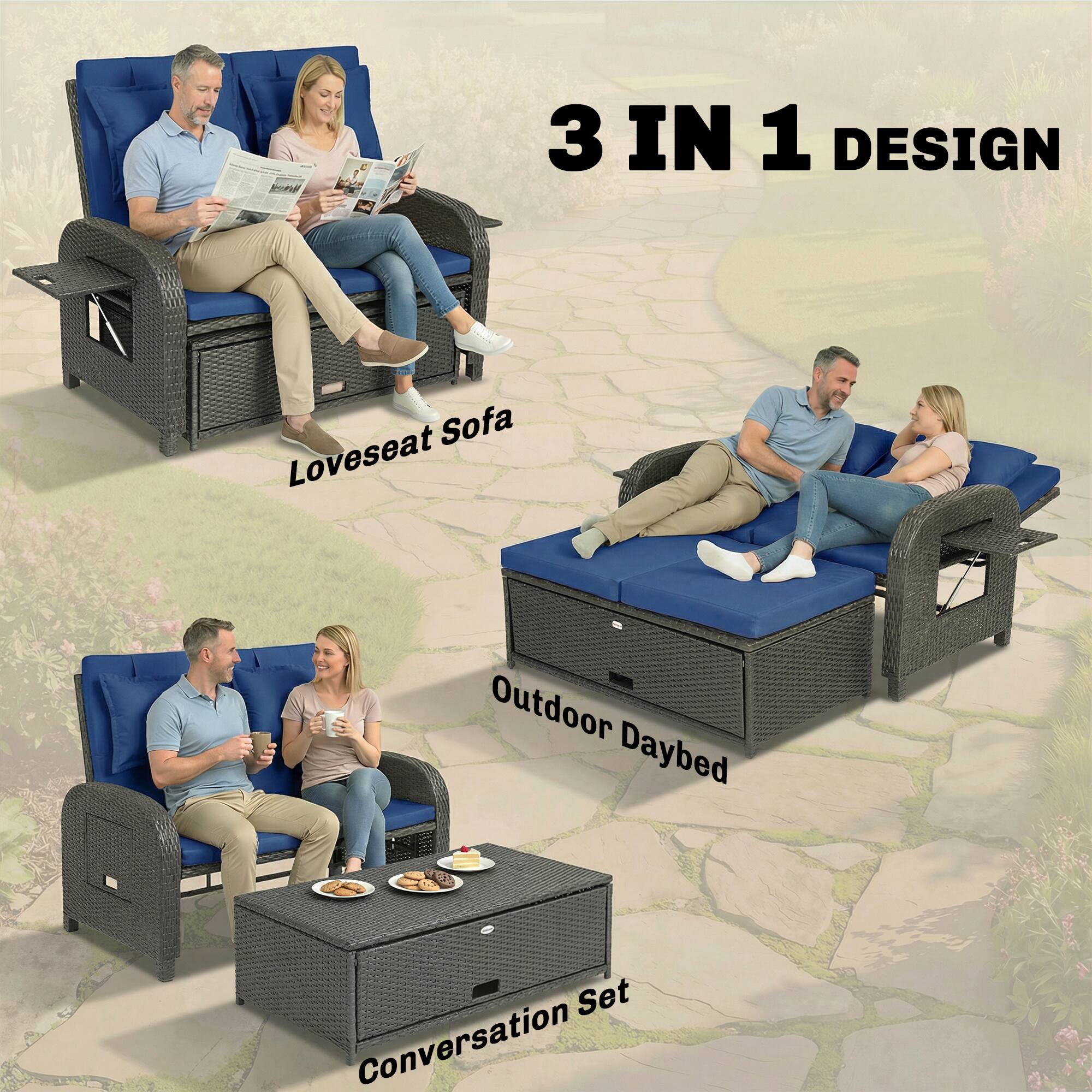 3 IN 1 DESIGN  
- Loveseat Sofa  
- Outdoor Daybed  
- Conversation Set