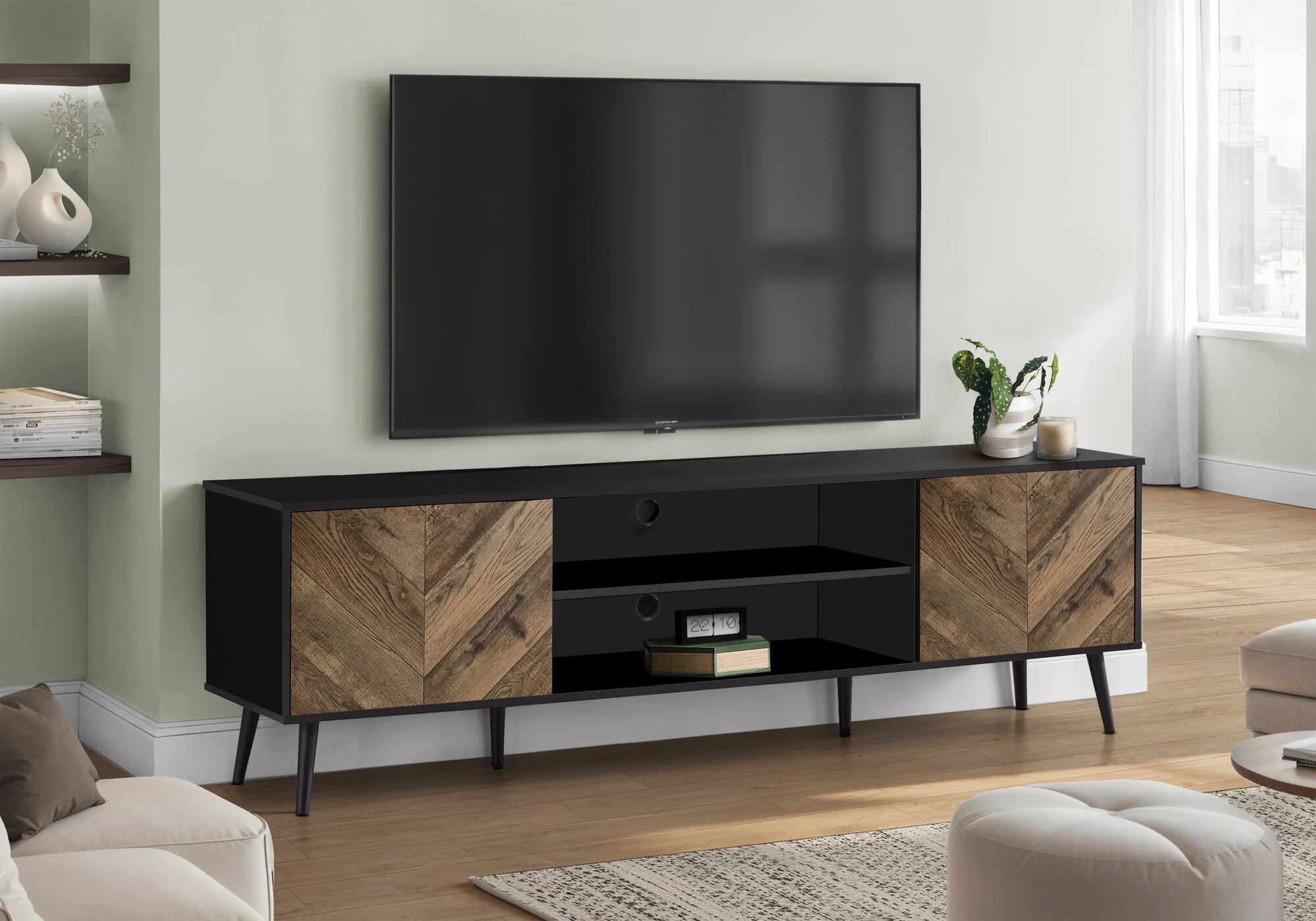 Front. Spaco - Spaco TV Stand for TVs Up to 72 Inch, Entertainment Center Media Console with Storage Cabinet, for Living Room - Black.