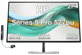 HP - Series 5 Pro 527pu 27" QHD IPS Monitor With 5ms Response Time, Flicker Free, HDMI, Displayport & DKZ (9E0G5AA#ABA) - Black/Silver