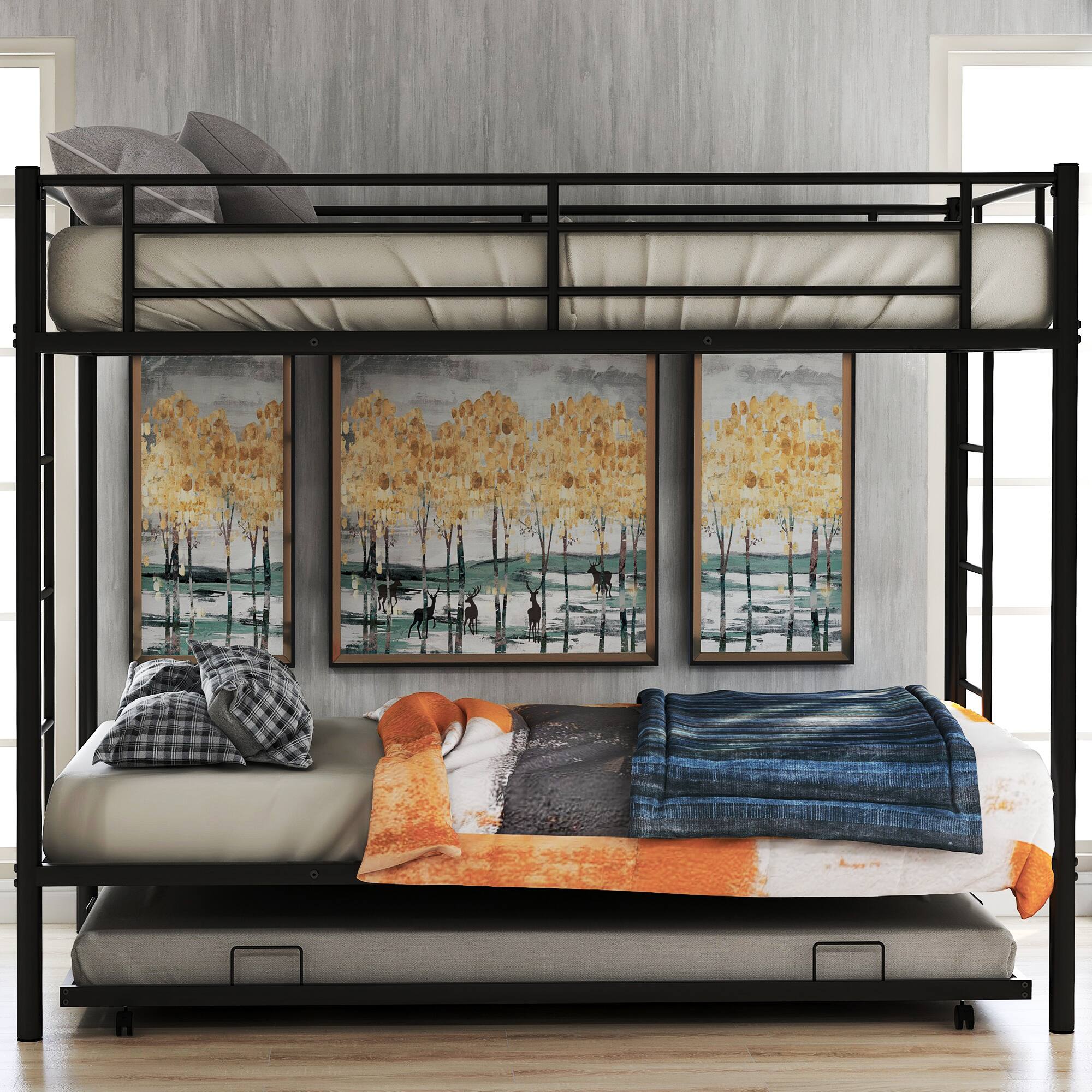 Left. GOODSILO - Twin over Twin Bunk Bed with Trundle - Black.