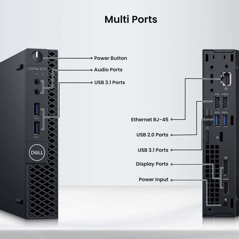 Multi Ports  
- Power Button  
- Audio Ports  
- USB 3.1 Ports  
- Ethernet RJ-45  
- USB 2.0 Ports  
- USB 3.1 Ports  
- Display Ports  
- Power Input