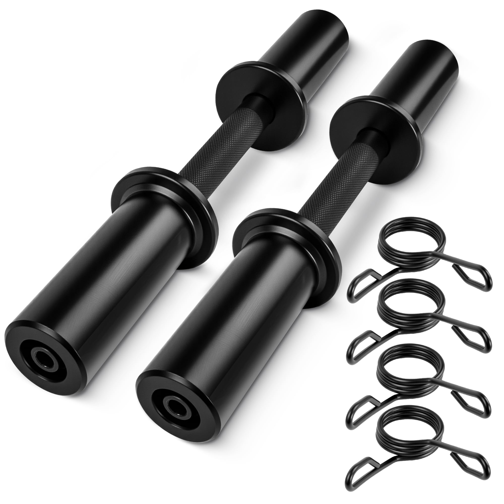Front. Refined Abode Design - 16 Olympic Dumbbell Handles Loadable Bars For 2 inch Standard Plates Weight With Of Spring Collars Home Gym - Black.