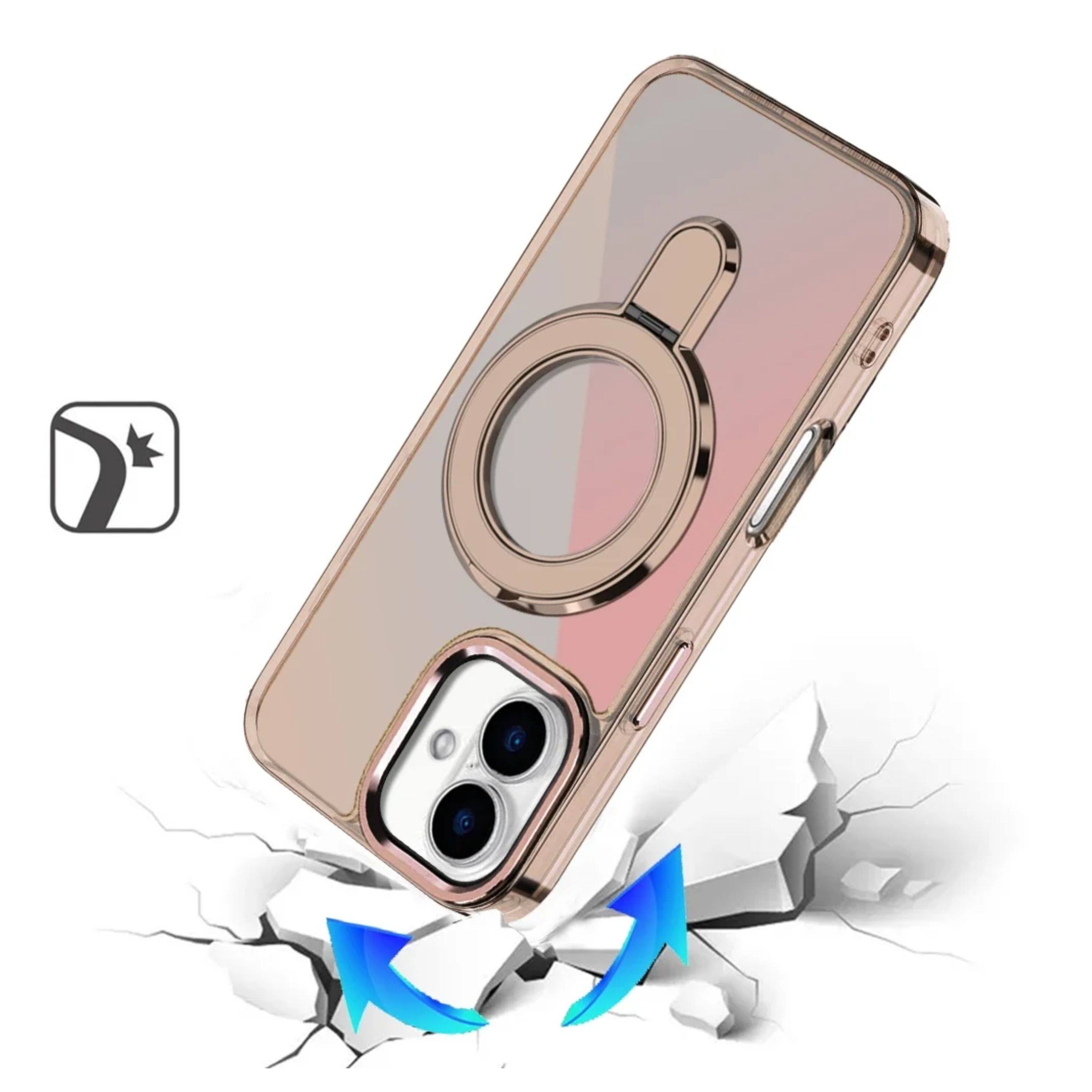 Angle. Kitcheniva - Radiant Chrome Magnetic Circle Stand Phone Case With Tempered Glass For iPhone 17 Desert Titanium - Desert Titanium.