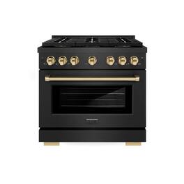 ZLINE - Autograph 36 in. 5.2 cu. ft. Freestanding Paramount DuoPro Dual Fuel Range in Black Satin Steel and Gold Accents - Black Satin Stainless Steel