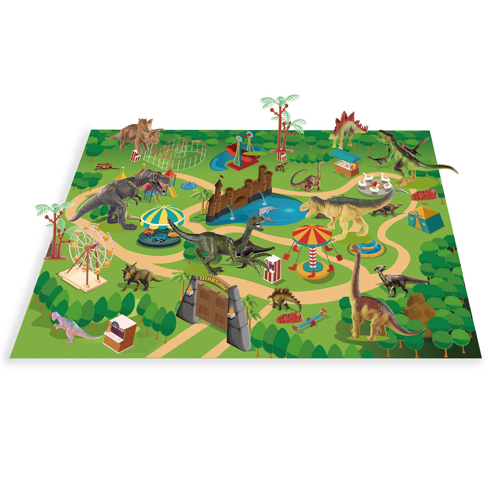 Alt View 5. PicassoTiles - PICASSO-TILES 32PCS Dinosaur Action Figures Playset with Foldable Play Mat, Trees, Rocks & Educational Book for Kids.