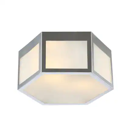 Front. Jonathan Y - Minimo 15.75" Hexagon Metal/Frosted Glass LED Flush Mount, Chrome - Chrome.