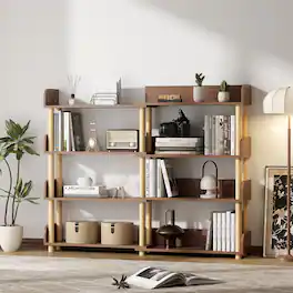 APRILSOUL - 4 Tier Retractable Rotatable Bookcase Rustic Brown Living Room Home Office - Walnut