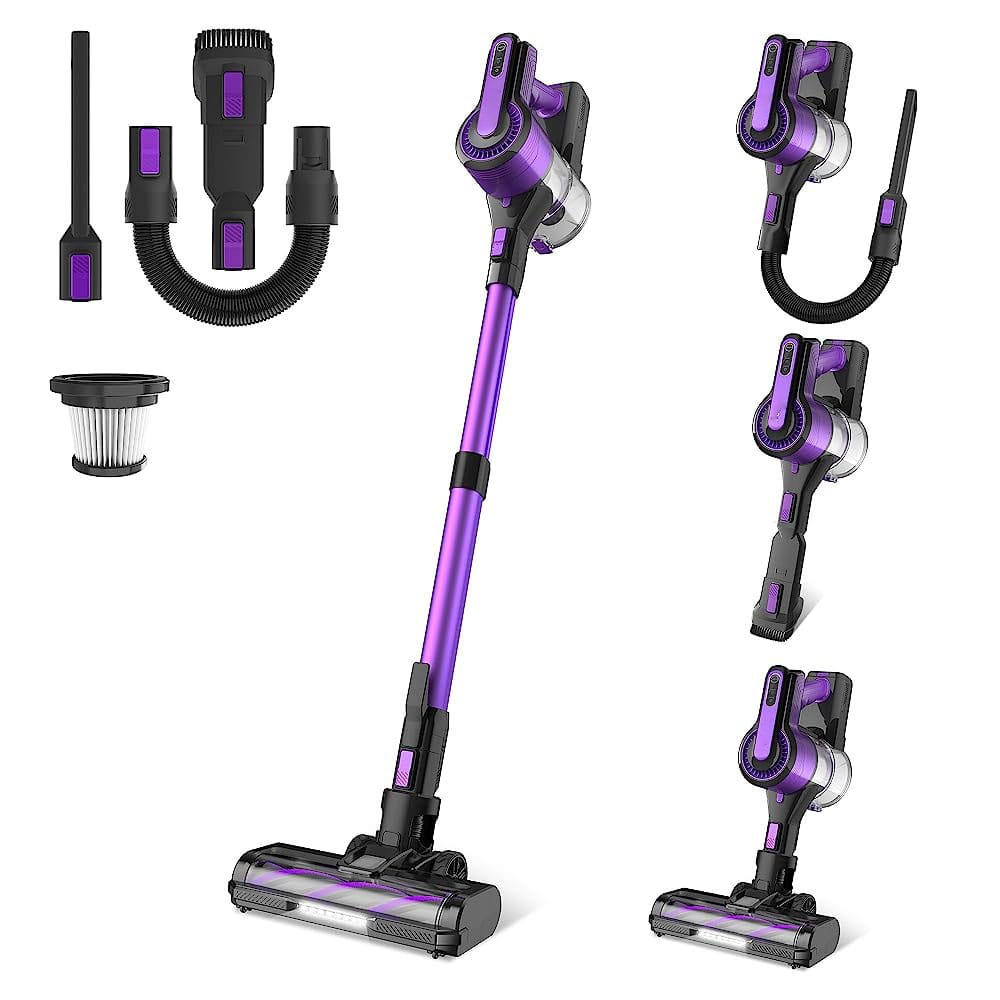 Ecooso - Cordless Stick Vacuum Cleaner, 30KPa Powerful Suction, 350W Motor, 8-in-1 Lightweight Home Cleaner - Purple