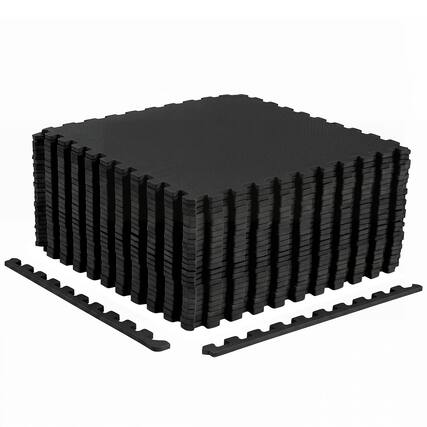 Front. Costway - Costway 24 Pack Interlocking EVA Foam Floor Tiles with Boarders Non-Slip Protective Flooring - Black.