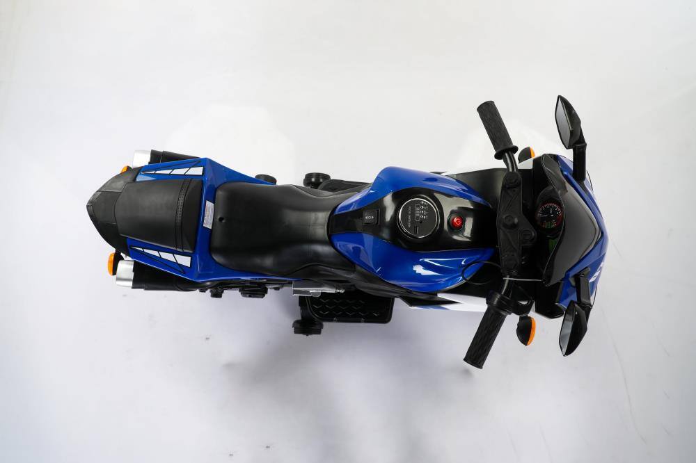 Alt View 1. BreeBe - 12V Electric Kids Motorcycle ride on Toy with Training Wheels, Manual Throttle, Hand Drive, Lighting Wheels, Ages 3-6 - Blue.