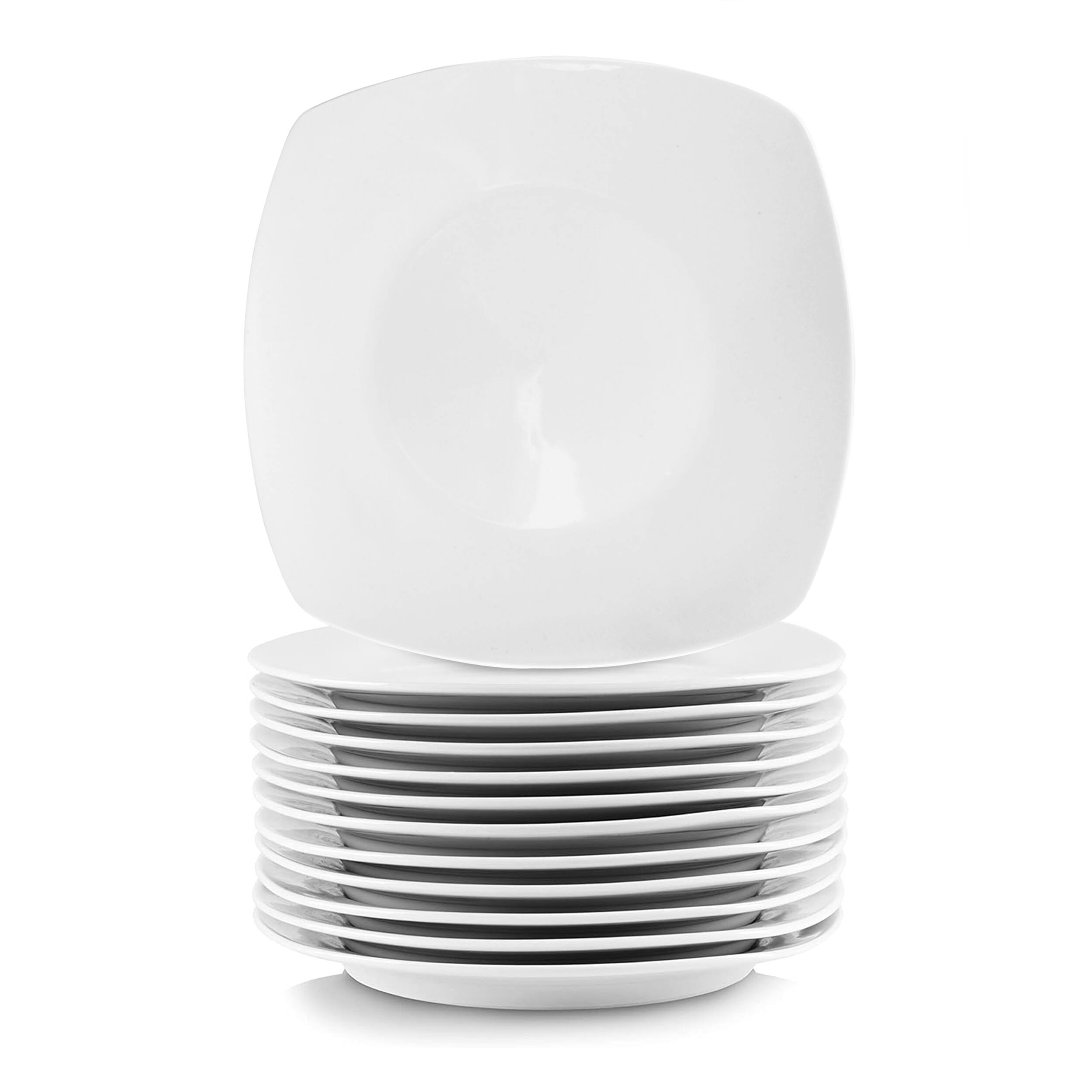 Elama - 12 Piece Square Porcelain Large Dinner Plates - White